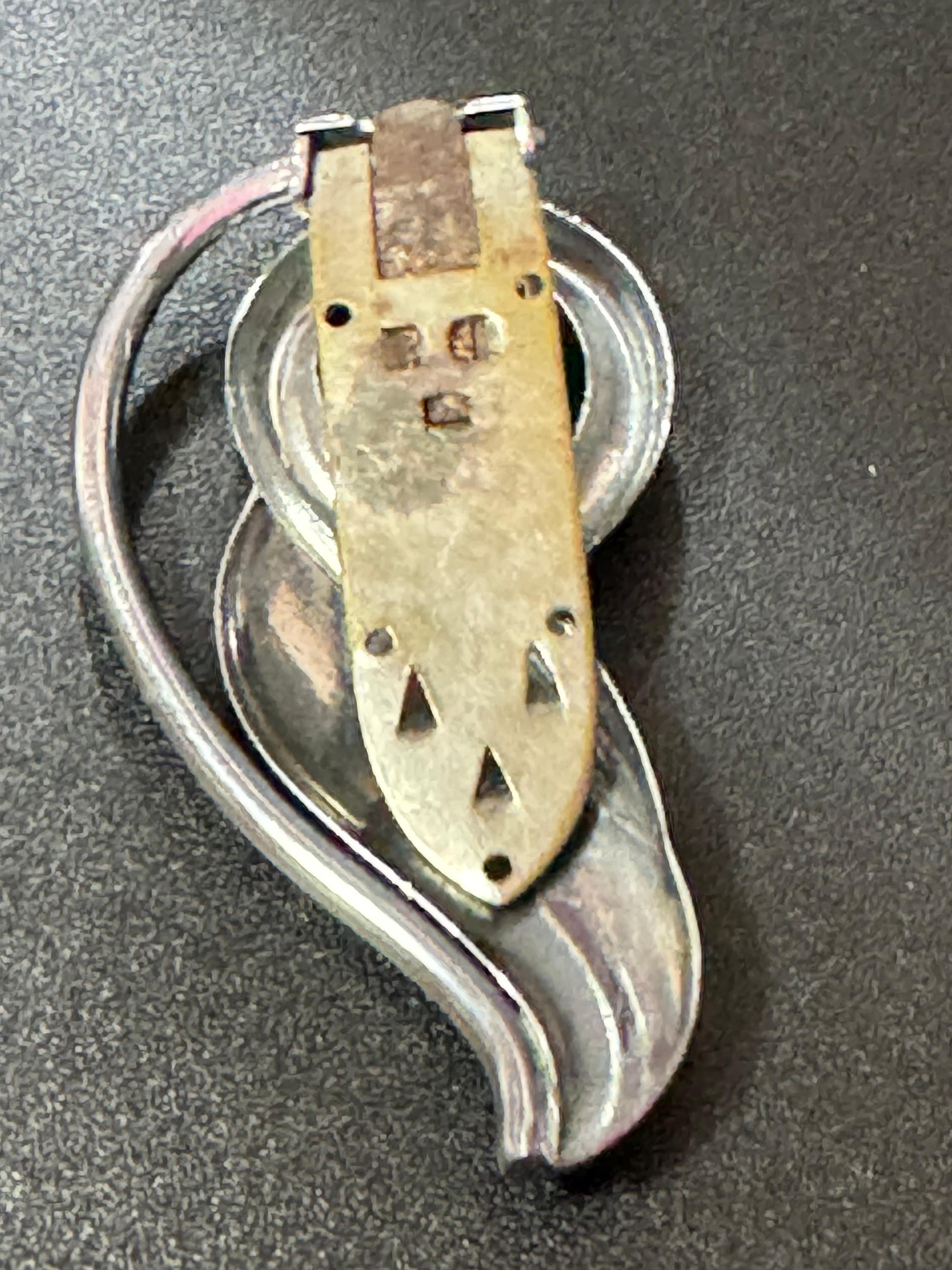 1 x Art Deco Chrome dress clip set with clear paste rhinestone