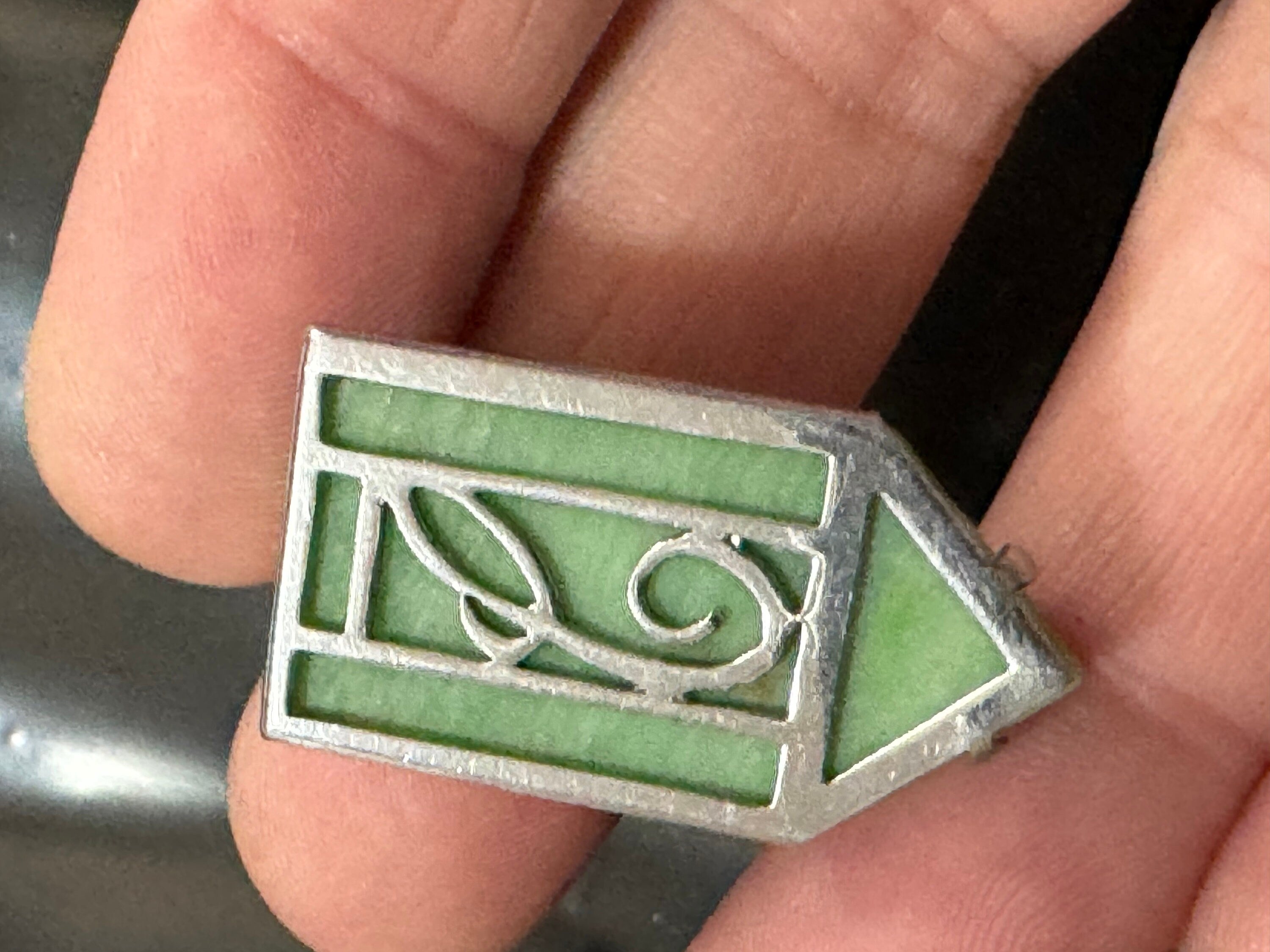 Monogram C Art Deco Light Green pressed and chrome glass ladies Dress Clip