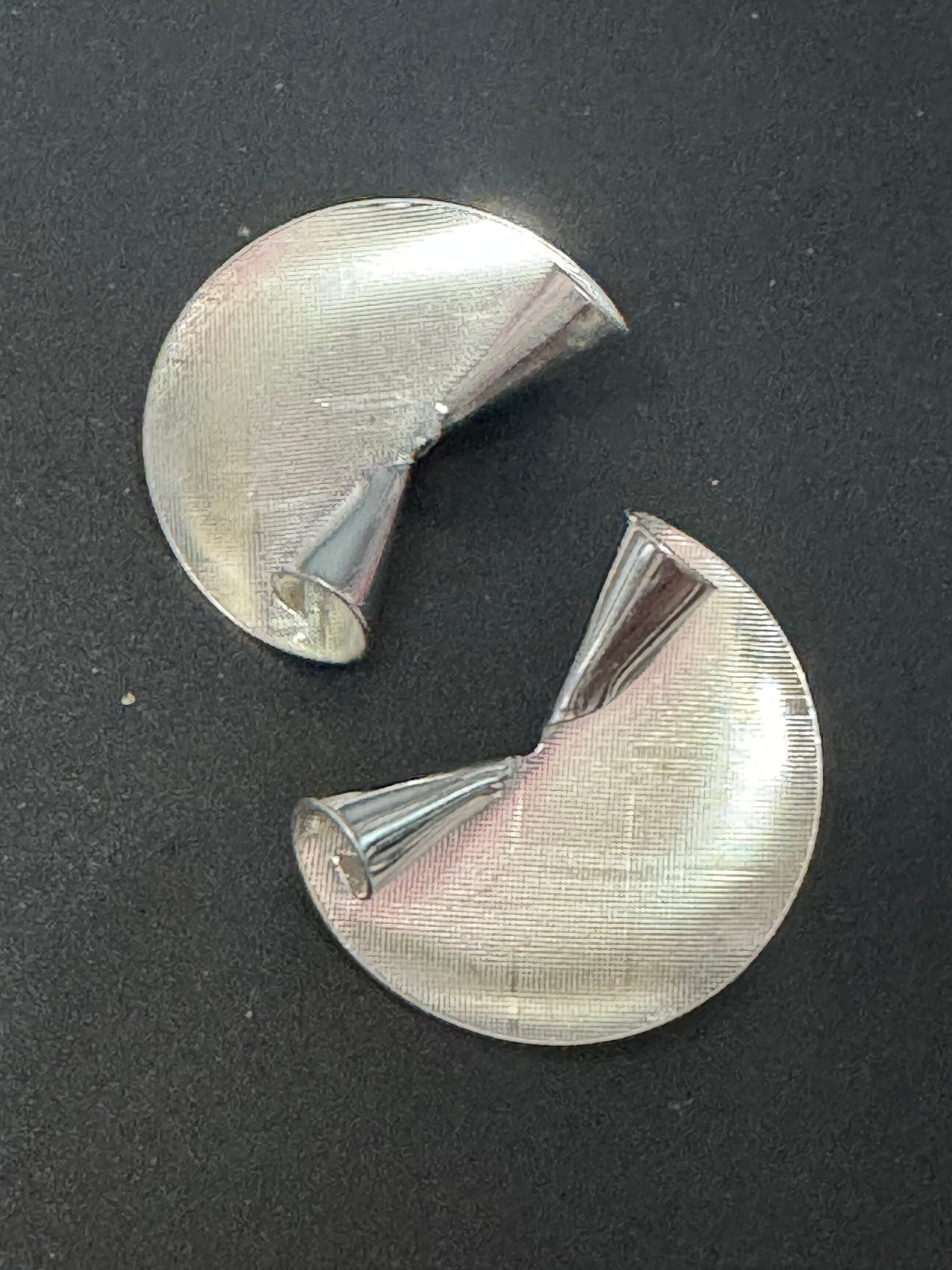 signed KIGU of London 3.5cm wide silver fan clip on earrings rhodium plated 1950s unused vintage