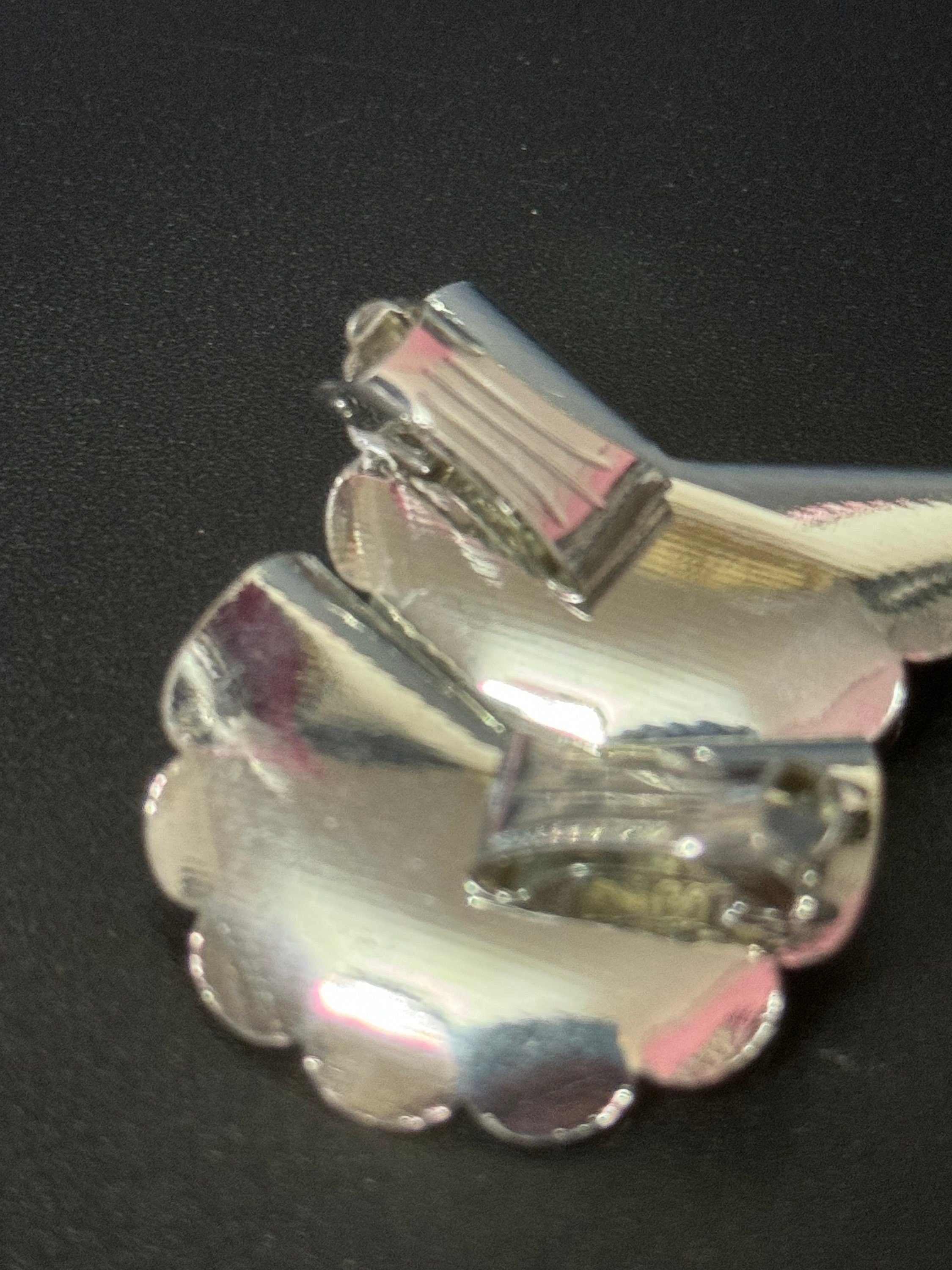 Signed KIGU of London 3.5cm fan earrings rhodium plated vintage old shop stock 1950s-1960s unused