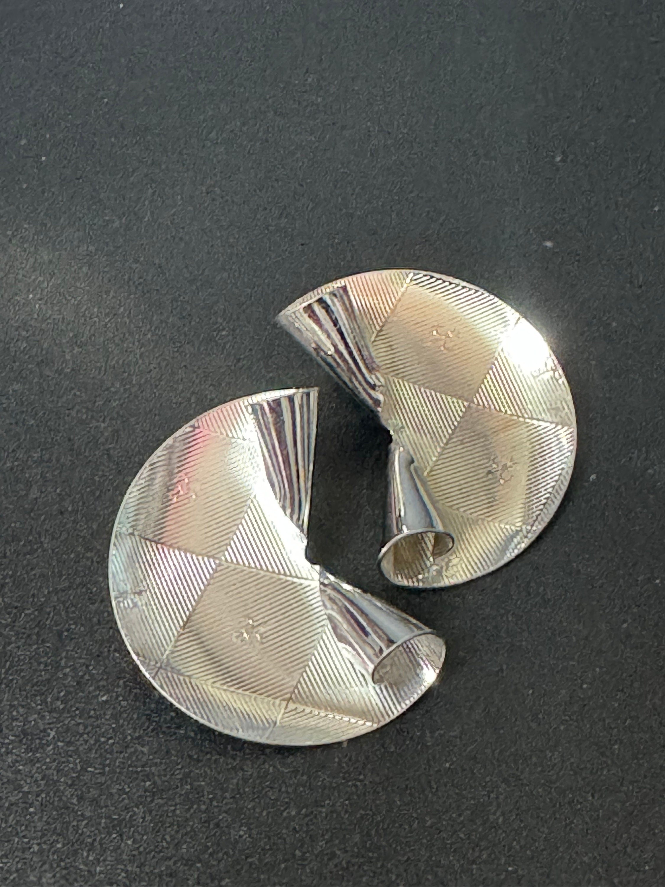 signed KIGU of London 3.5cm wide fan earrings rhodium plated 1950s-1960s unused