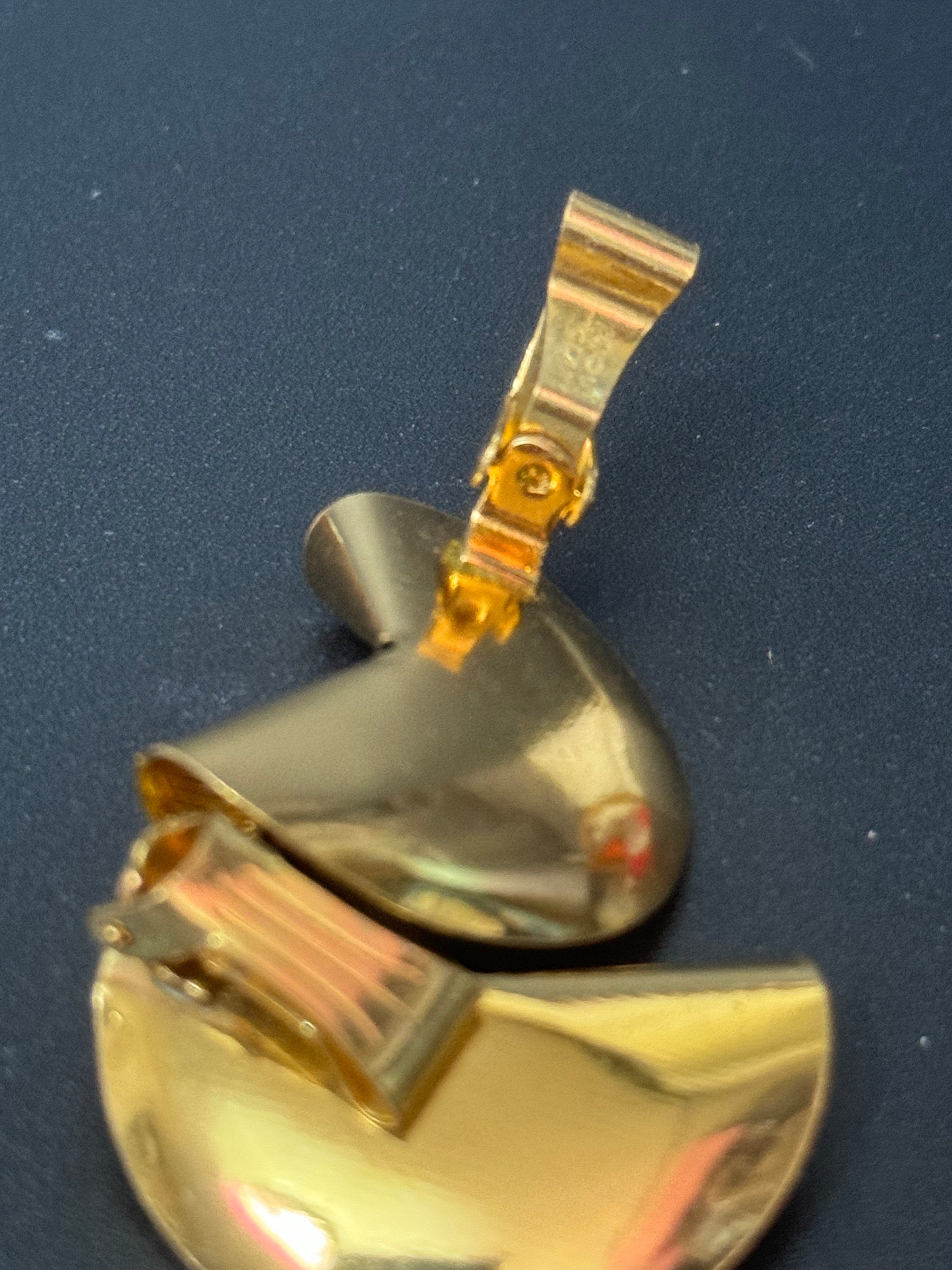 True vintage signed KIGU of London diamond etched oversized fan Clip on earrings 22ct gold plated old shop stock from 1950s