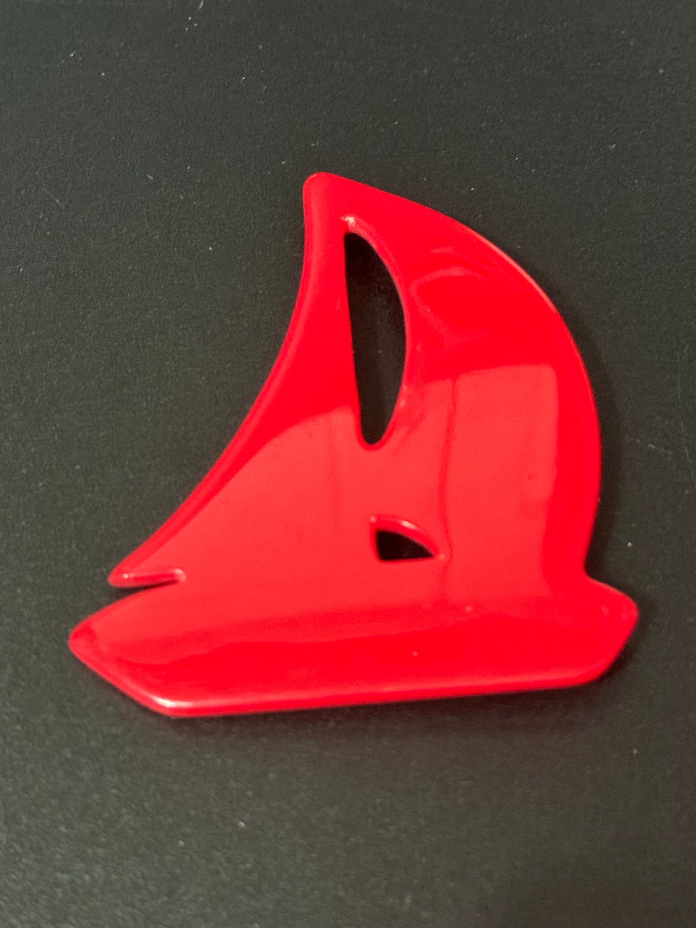 Oversized true vintage French early plastic celluloid red nautical sailing yacht boat Brooch