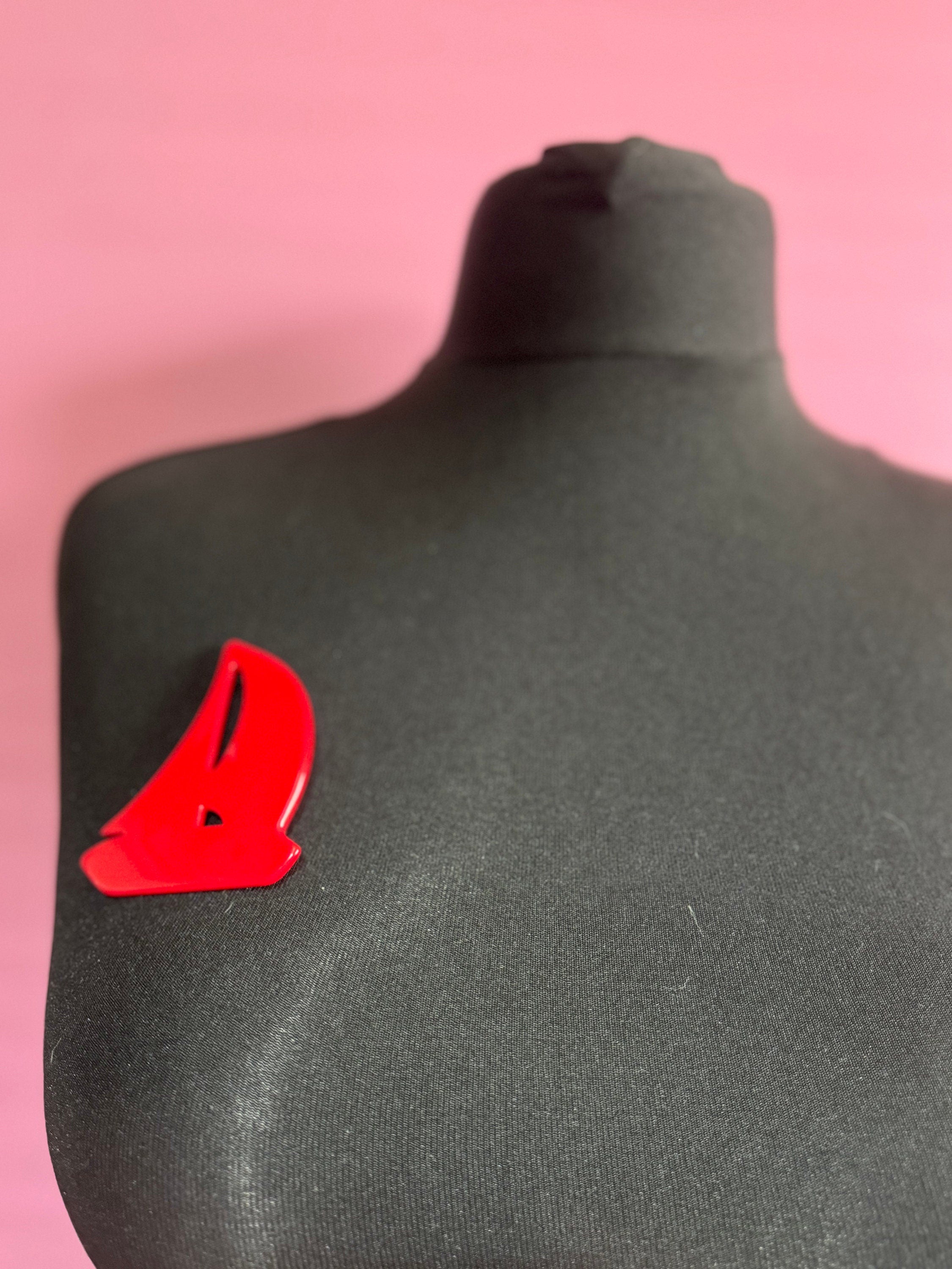 Oversized true vintage French early plastic celluloid red nautical sailing yacht boat Brooch