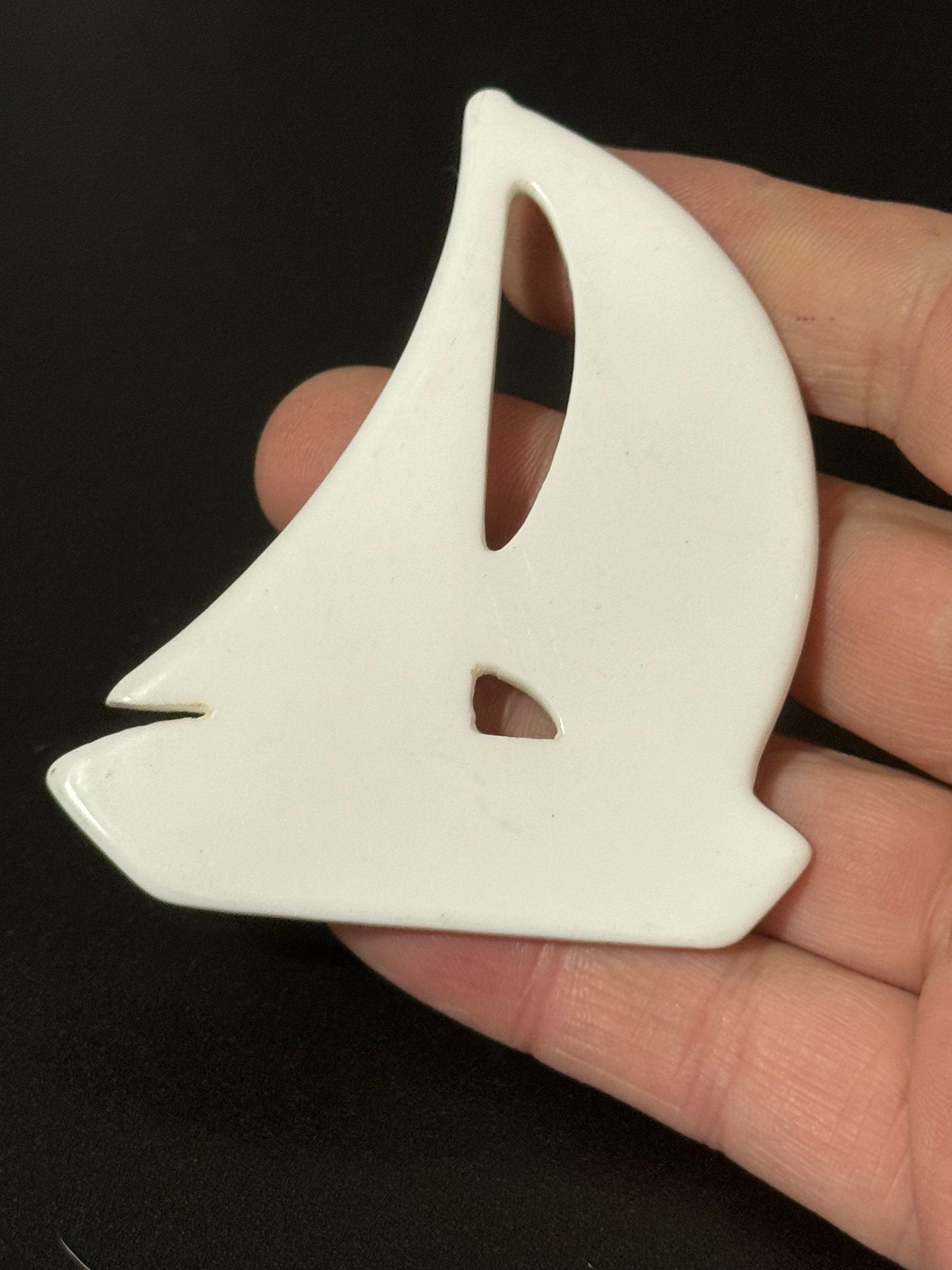 Oversized true vintage French early plastic celluloid white nautical sailing yacht boat Brooch