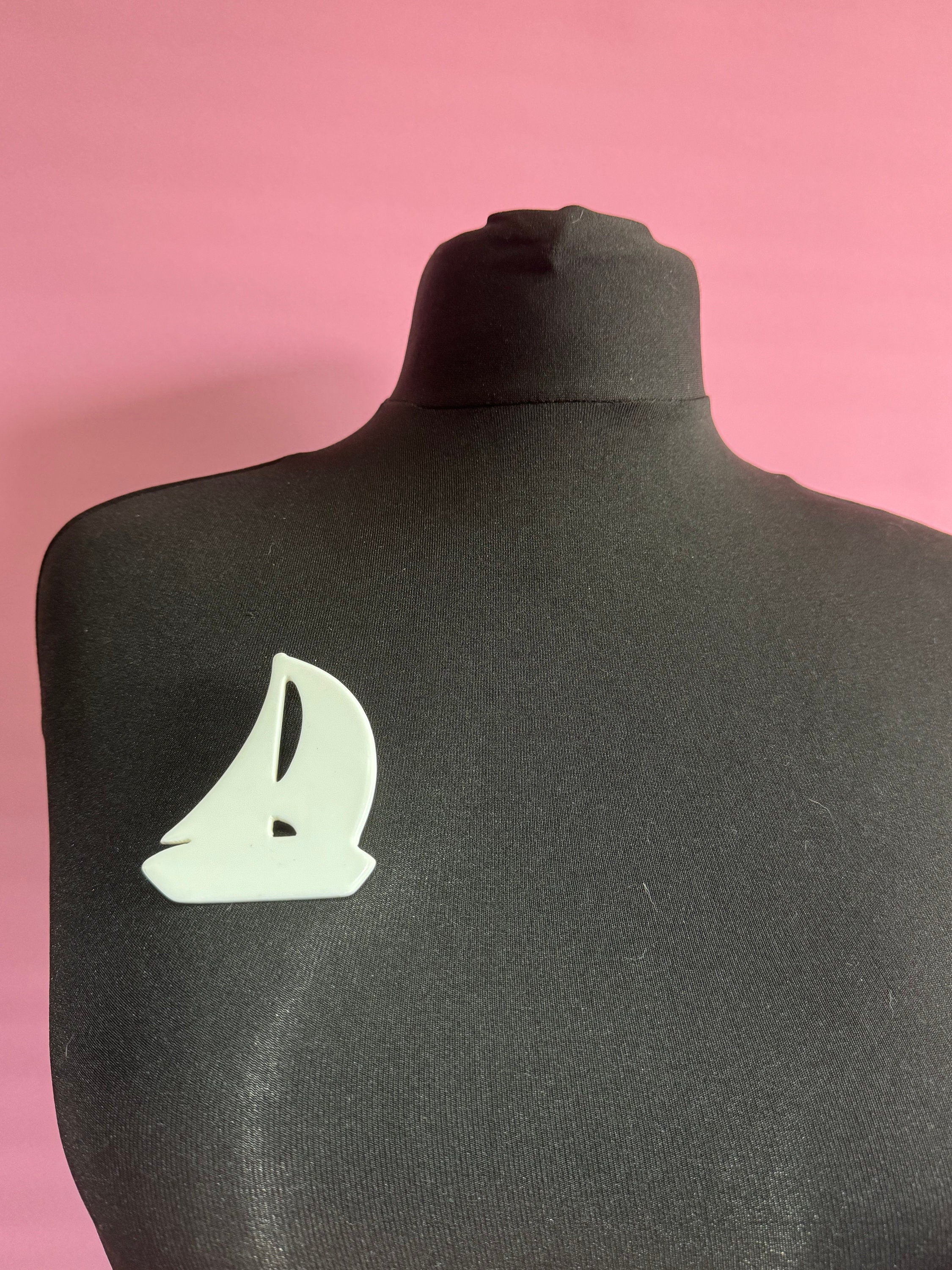 Oversized true vintage French early plastic celluloid white nautical sailing yacht boat Brooch