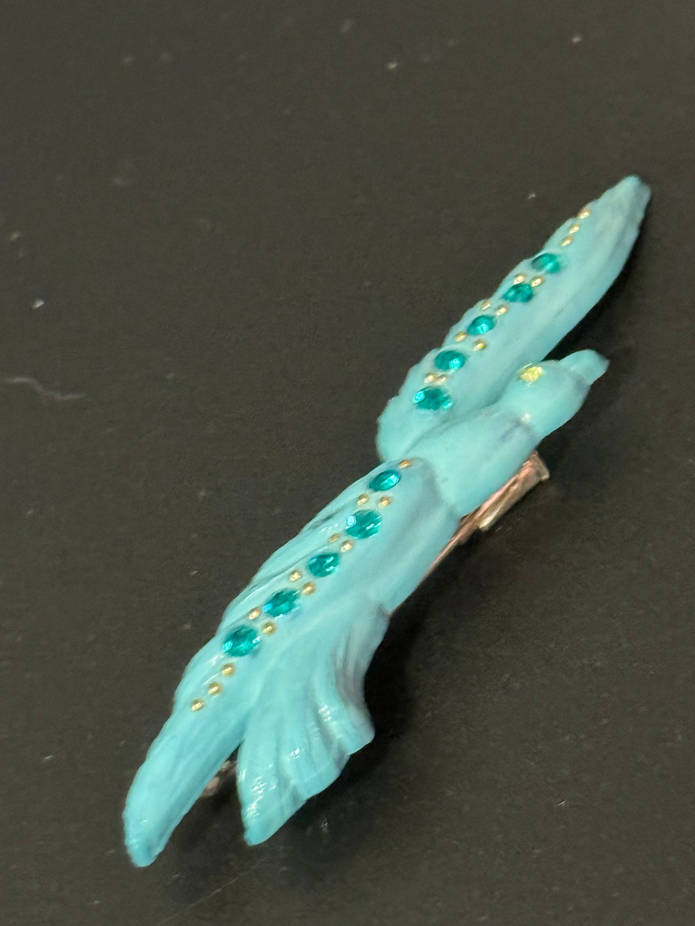 Oversized 9cm French early plastic turquoise blue nautical flying seagull bird Brooch