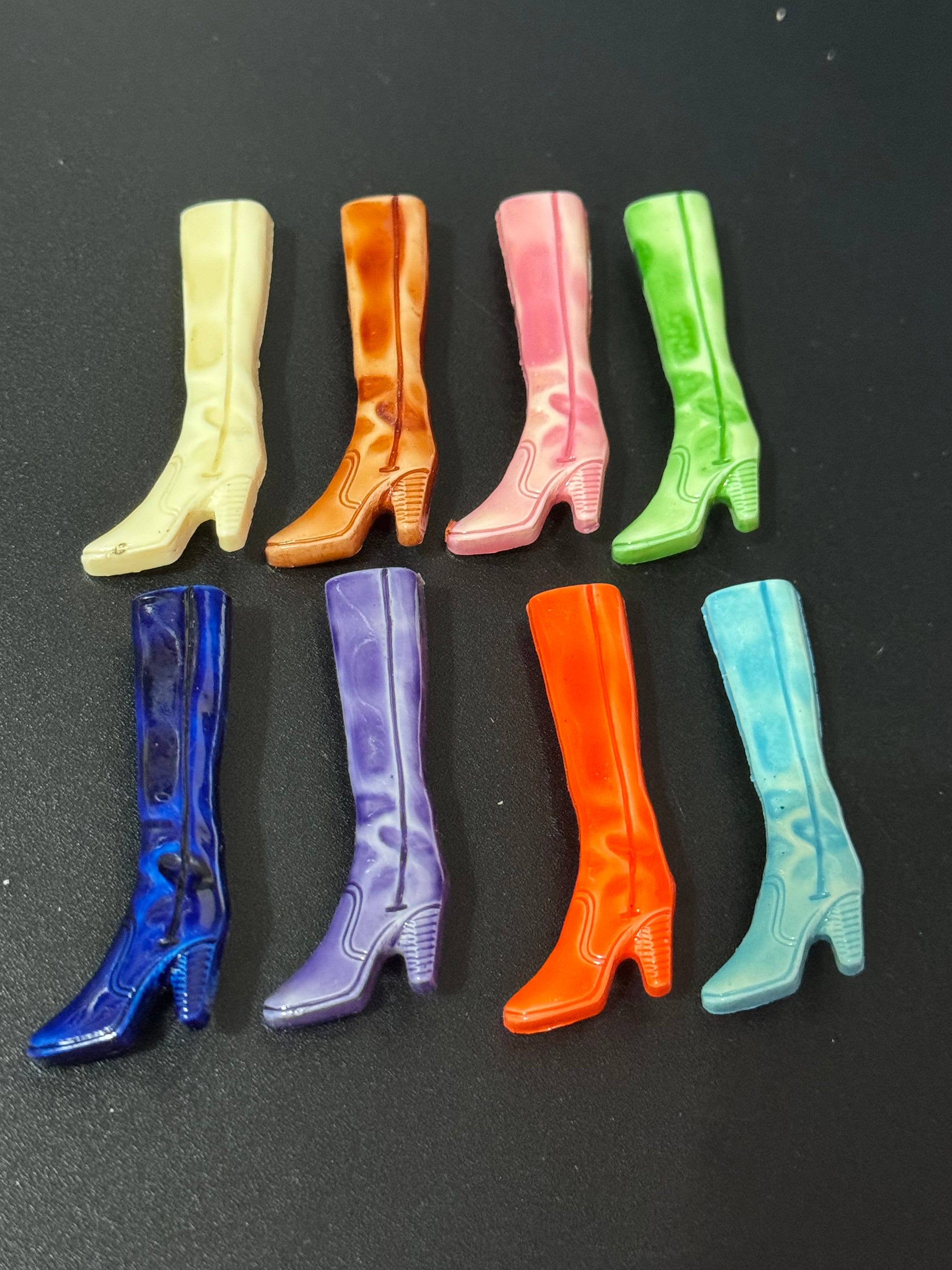 5cm vintage novelty French early plastic celluloid coloured ladies boots Brooch