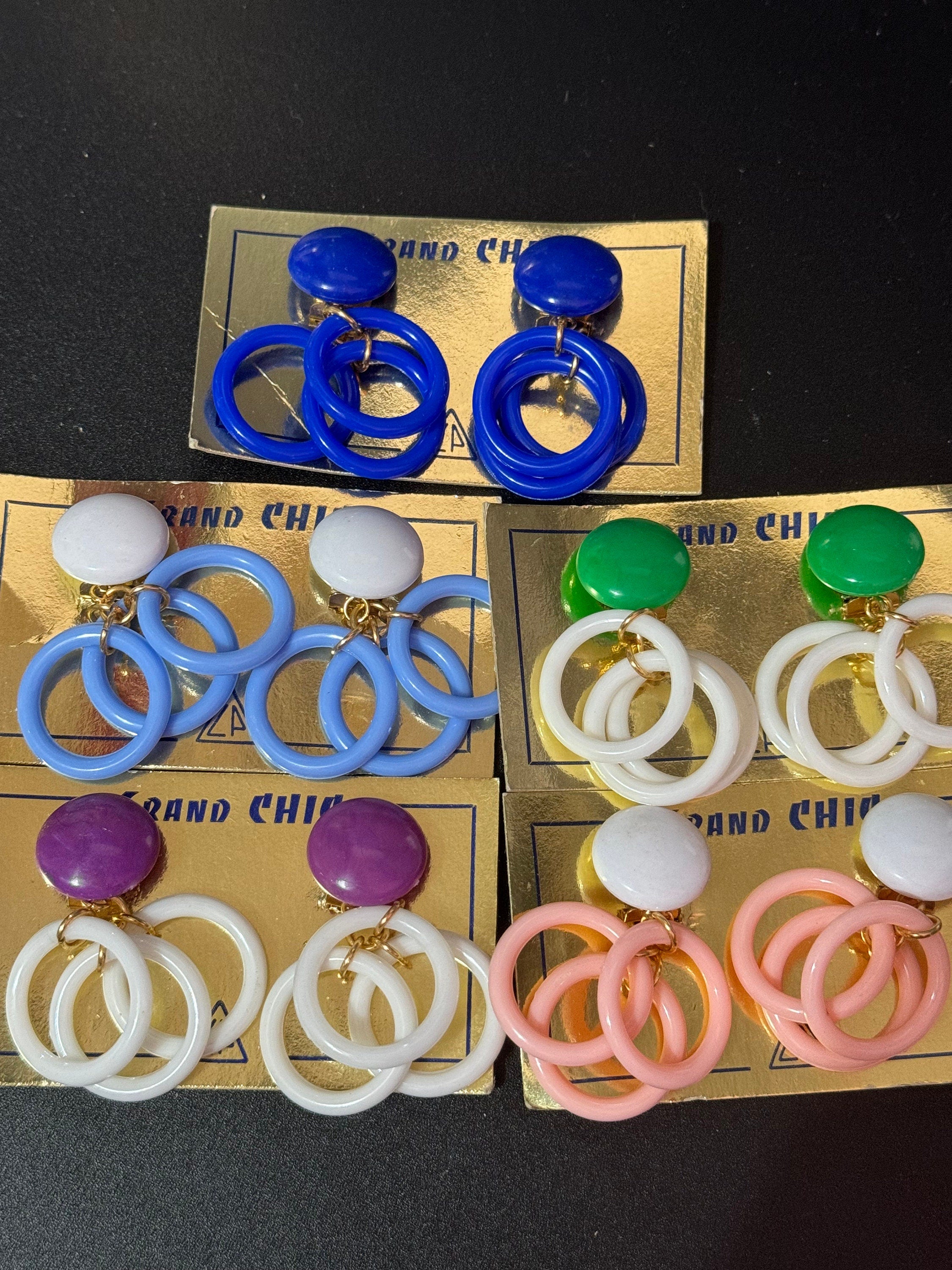 1960s French Plastic Clip On Dangly hoop Earrings, vintage