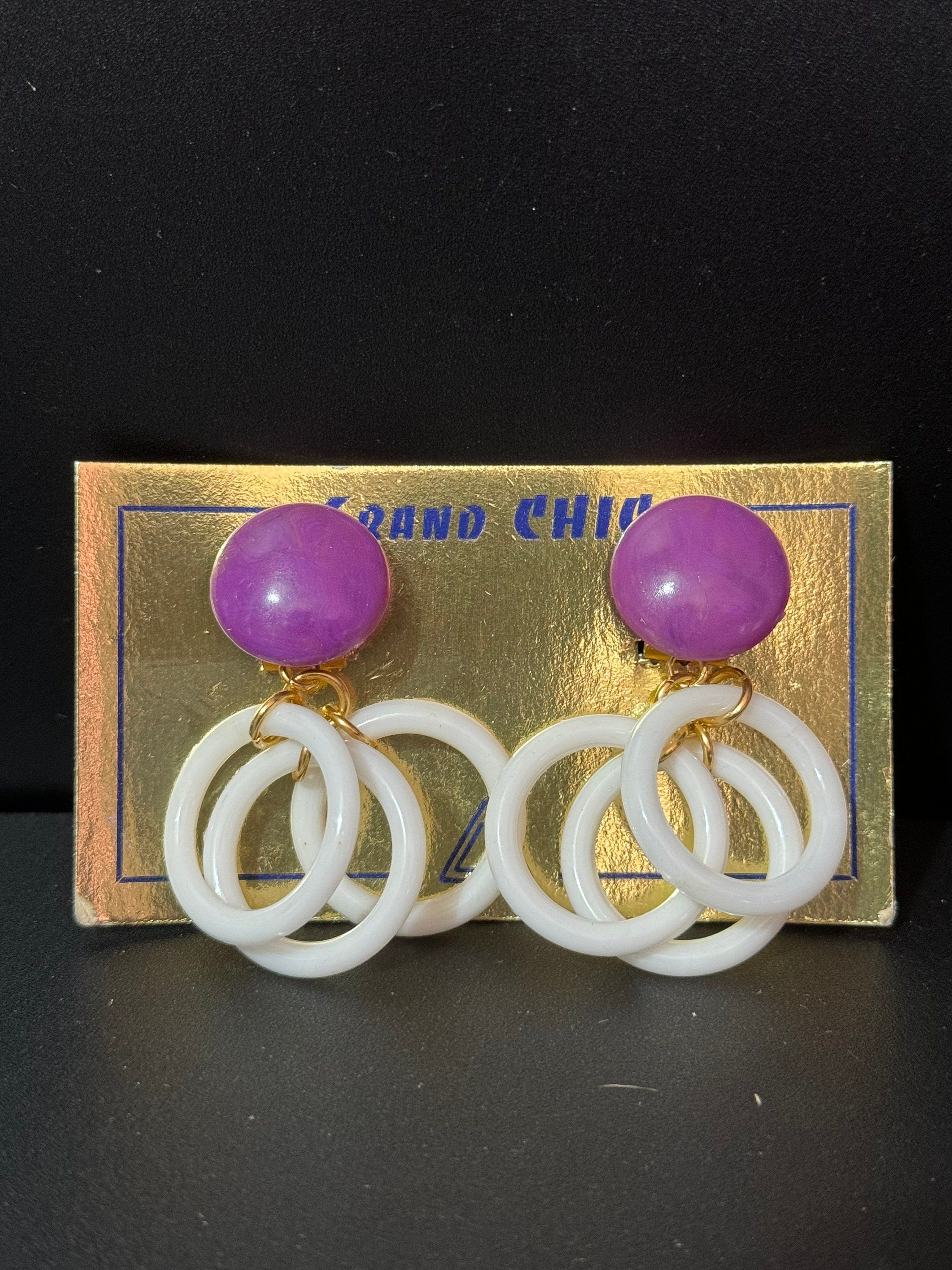 1960s French Plastic Clip On Dangly hoop Earrings, vintage