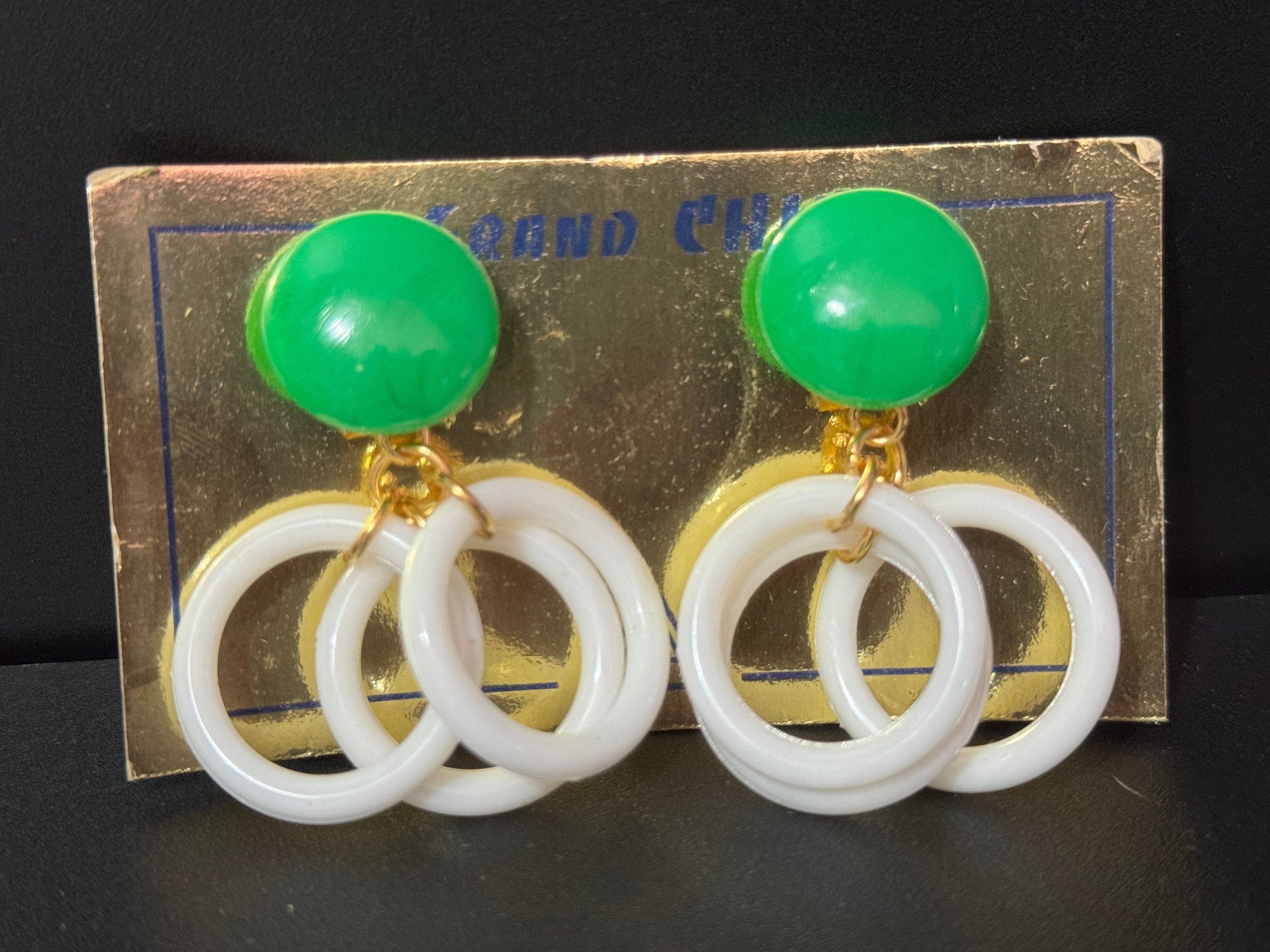 1960s French Plastic Clip On Dangly hoop Earrings, vintage