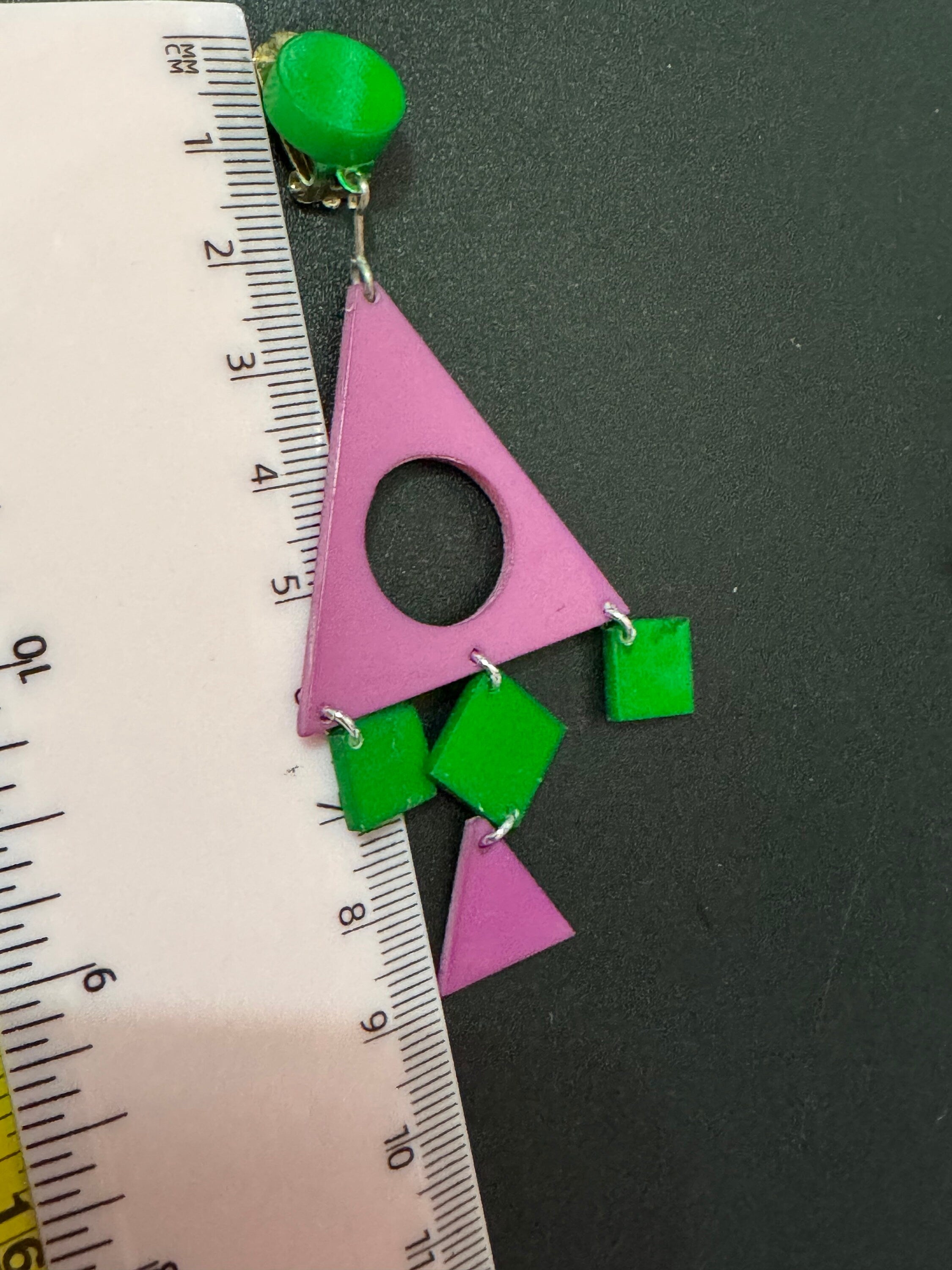 1960s French Clip On Earrings: Vintage Geometric Plastic Dangle