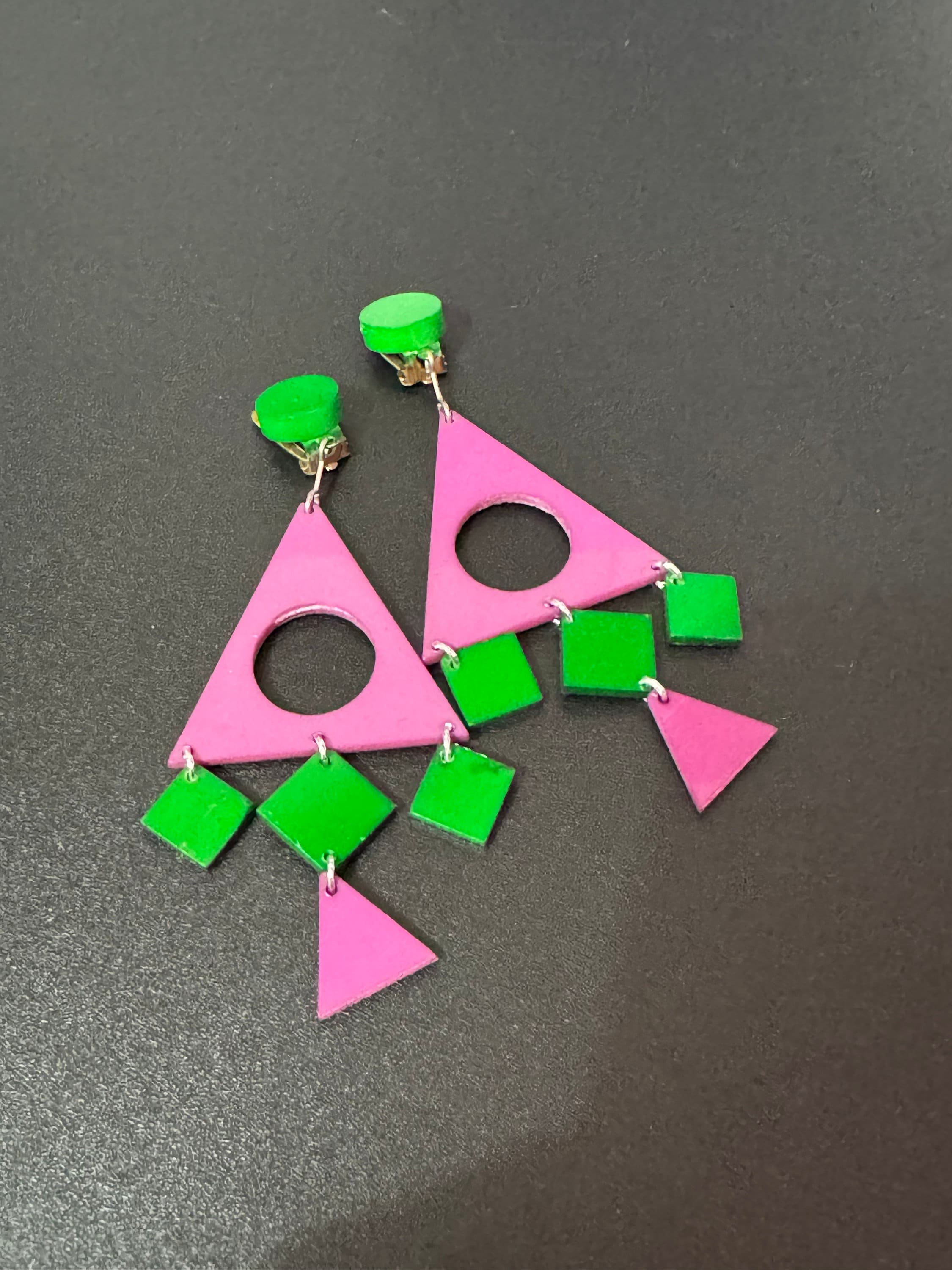 1960s French Clip On Earrings: Vintage Geometric Plastic Dangle