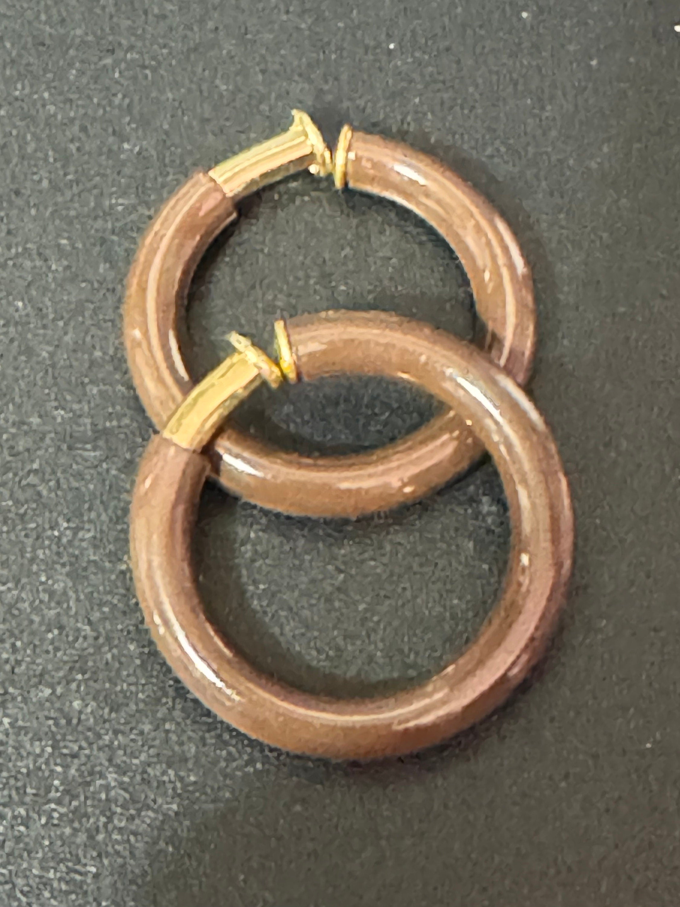 true vintage 1960s French brown enamel metal clip on 3cm round hoop earrings made old shop stock