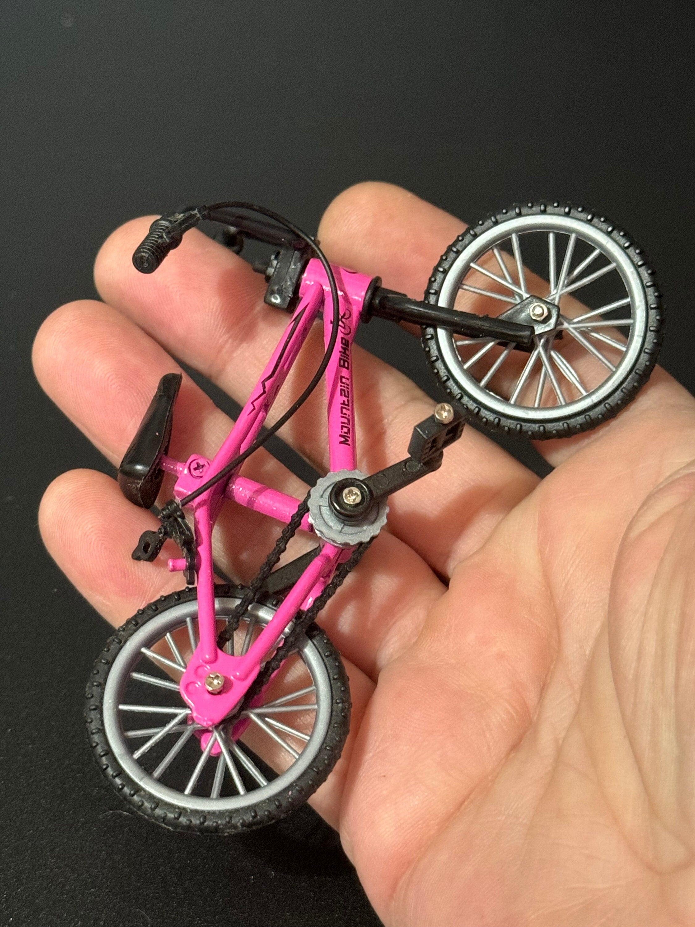 Miniature plastic girls ladies bright pink mountain bike BMX cake topper decoration