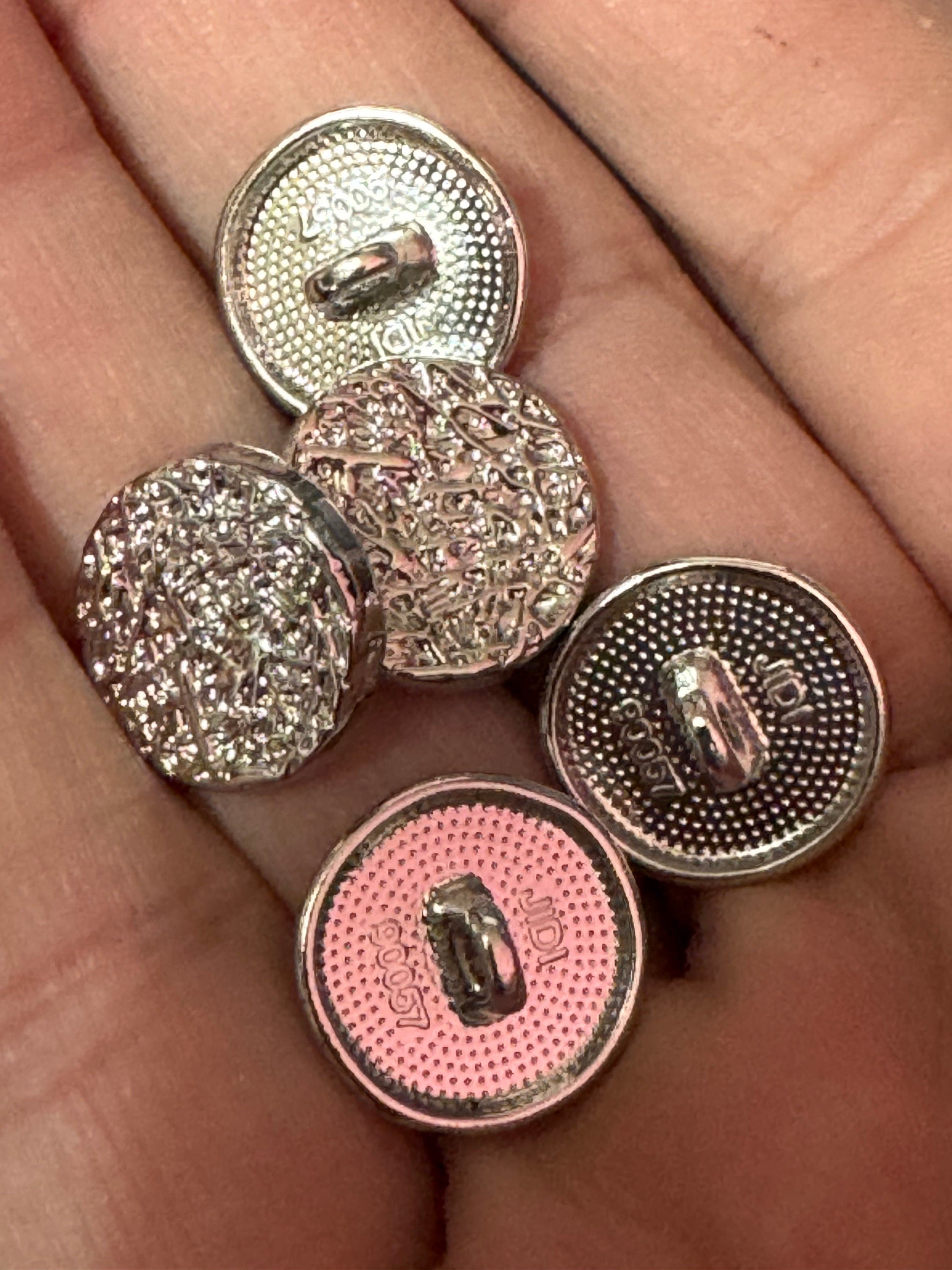 15mm silver textured buttons, metal ideal for blazers and cardigans, pack of 5