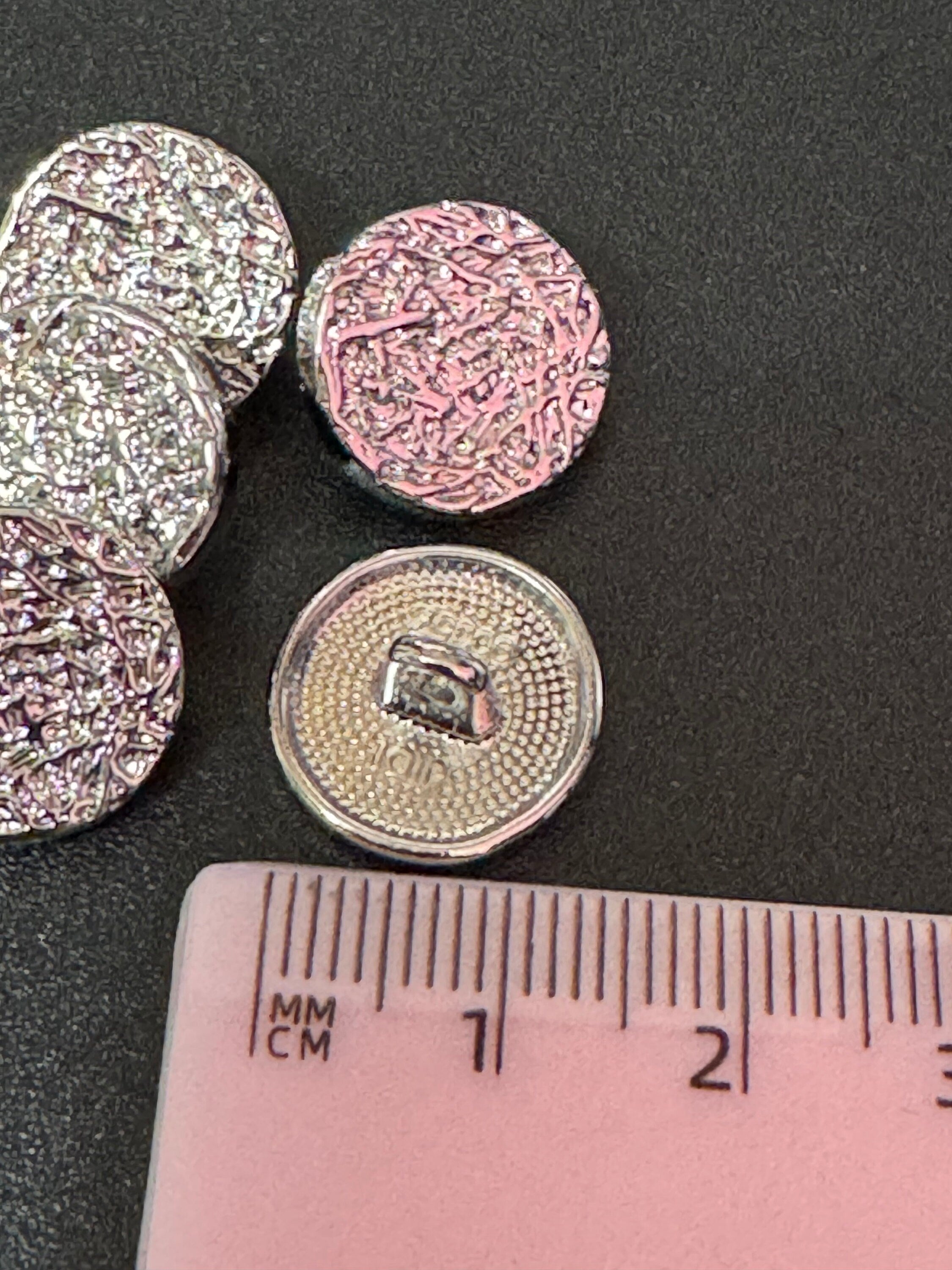 15mm silver textured buttons, metal ideal for blazers and cardigans, pack of 5