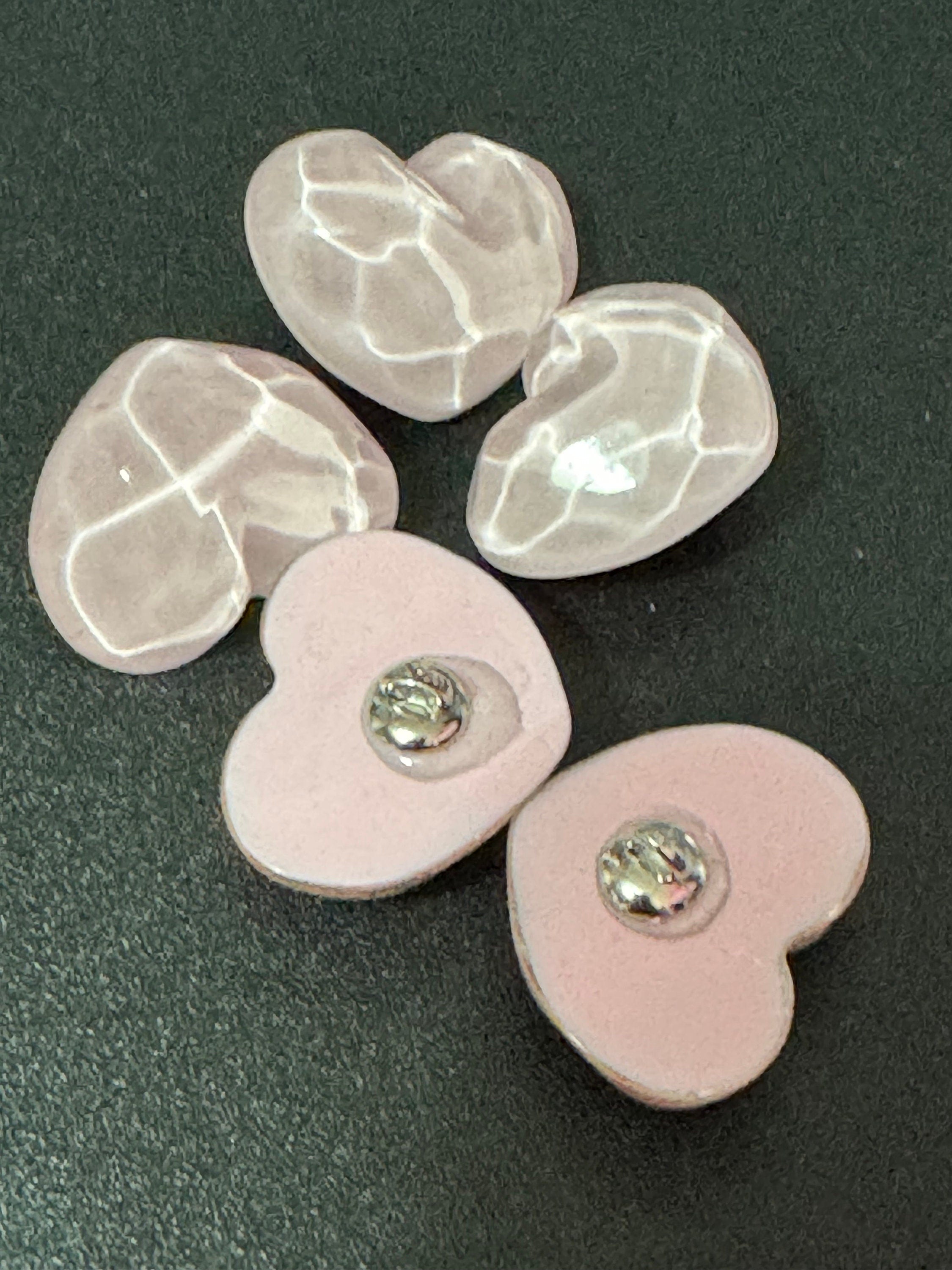 Pale Pink Acrylic Heart Buttons: 21mm Ripple Shank, 10 pc Pack