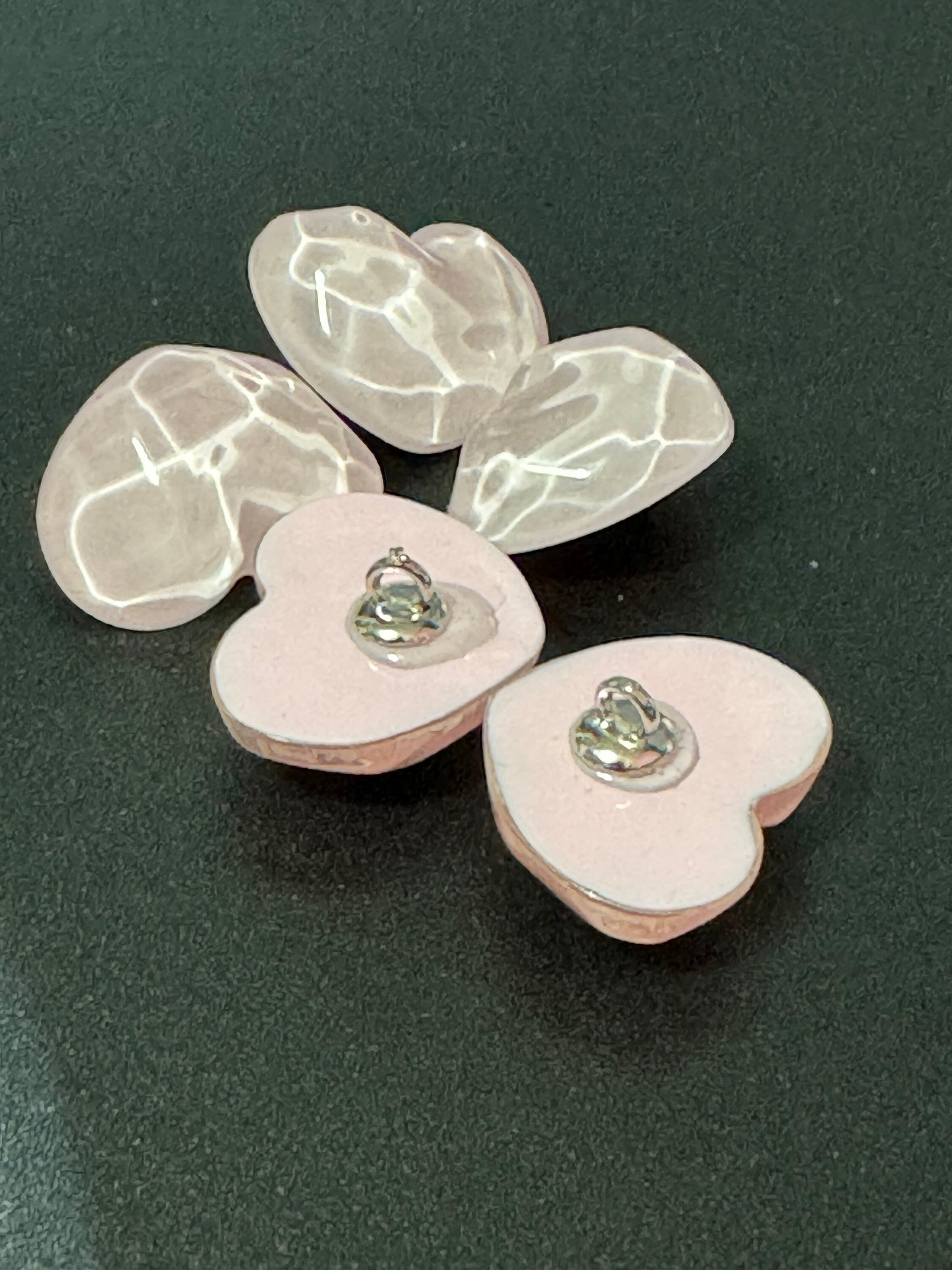 Pale Pink Acrylic Heart Buttons: 21mm Ripple Shank, 10 pc Pack