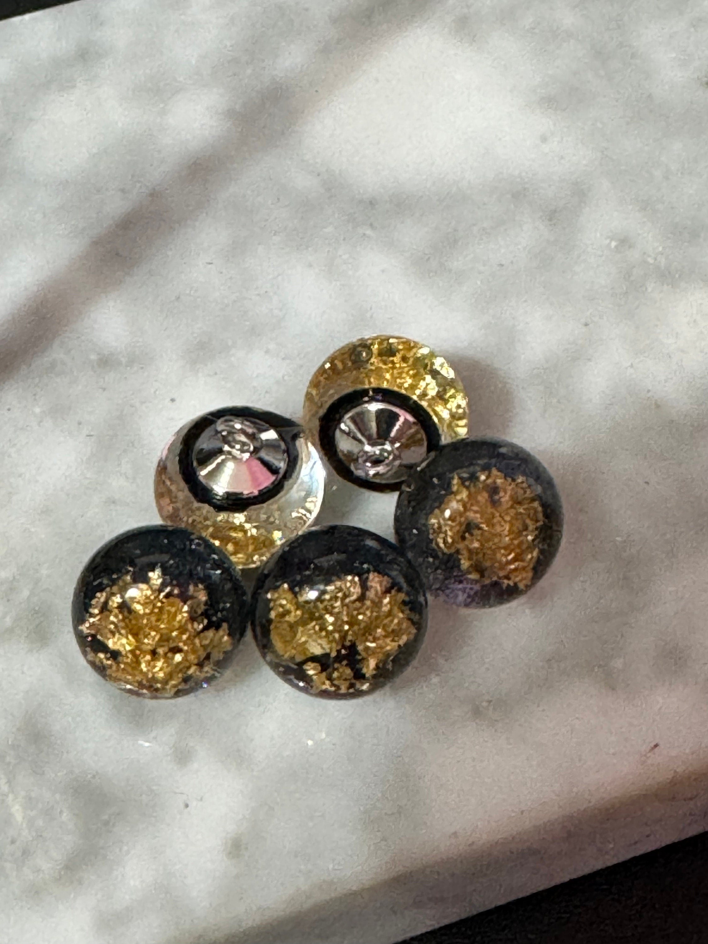 Gold Leaf Acrylic Dome Buttons: Clear Black Shank Buttons (10 pc)