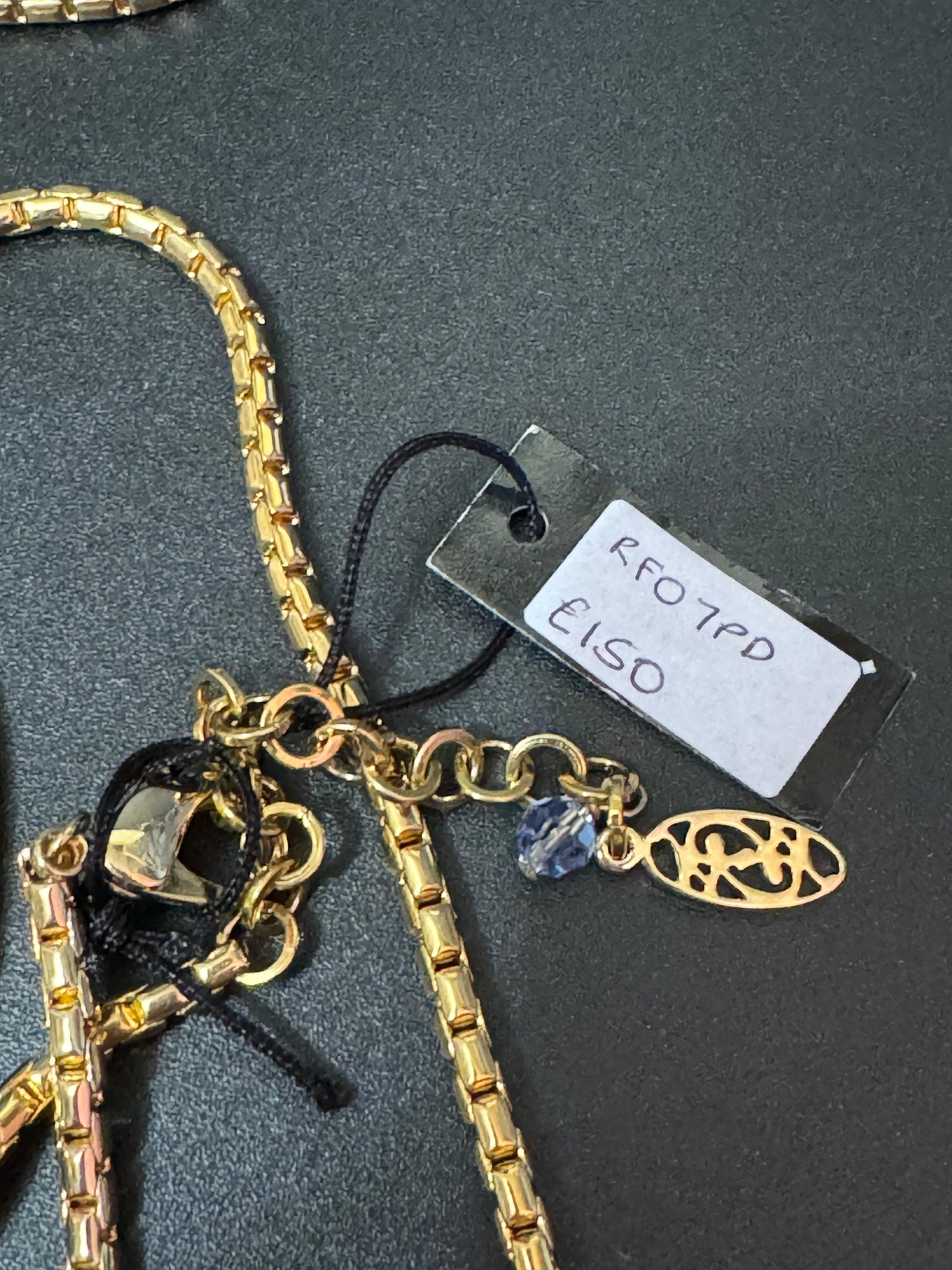 Retro soft lilac Swarovski Crystal gold tone diamanté knot pendant necklace designer