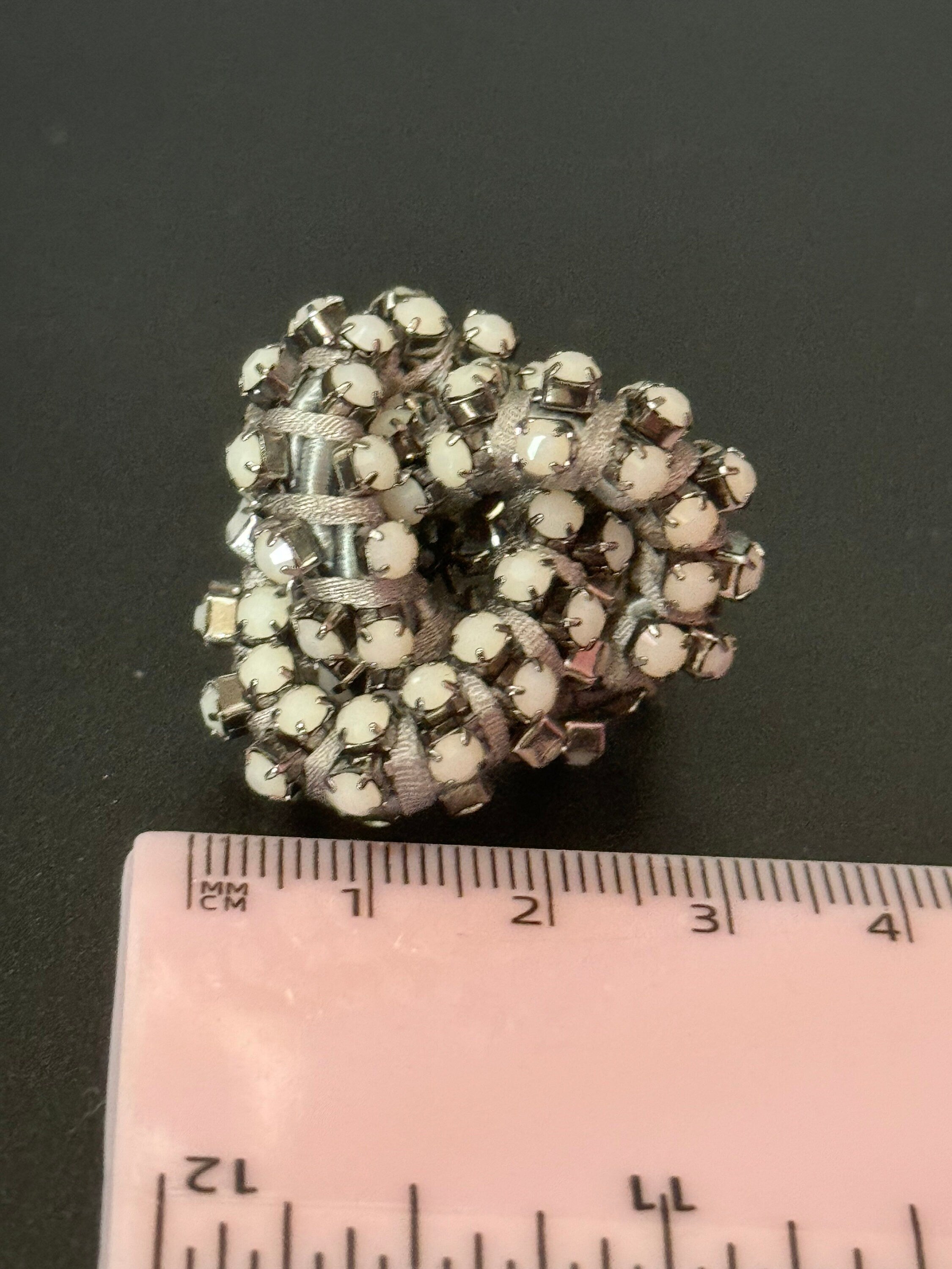 Retro white Swarovski Crystal silver tone oversized knot cocktail ring adjustable designer