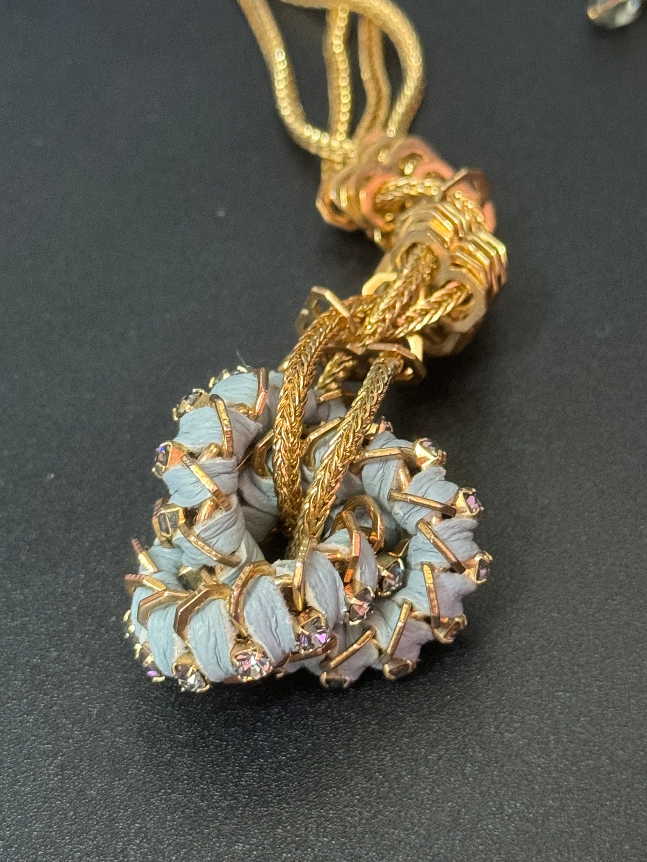 Swarovski Crystal Knot Pendant Necklace: Gold Tone & Japanese Silk Cord