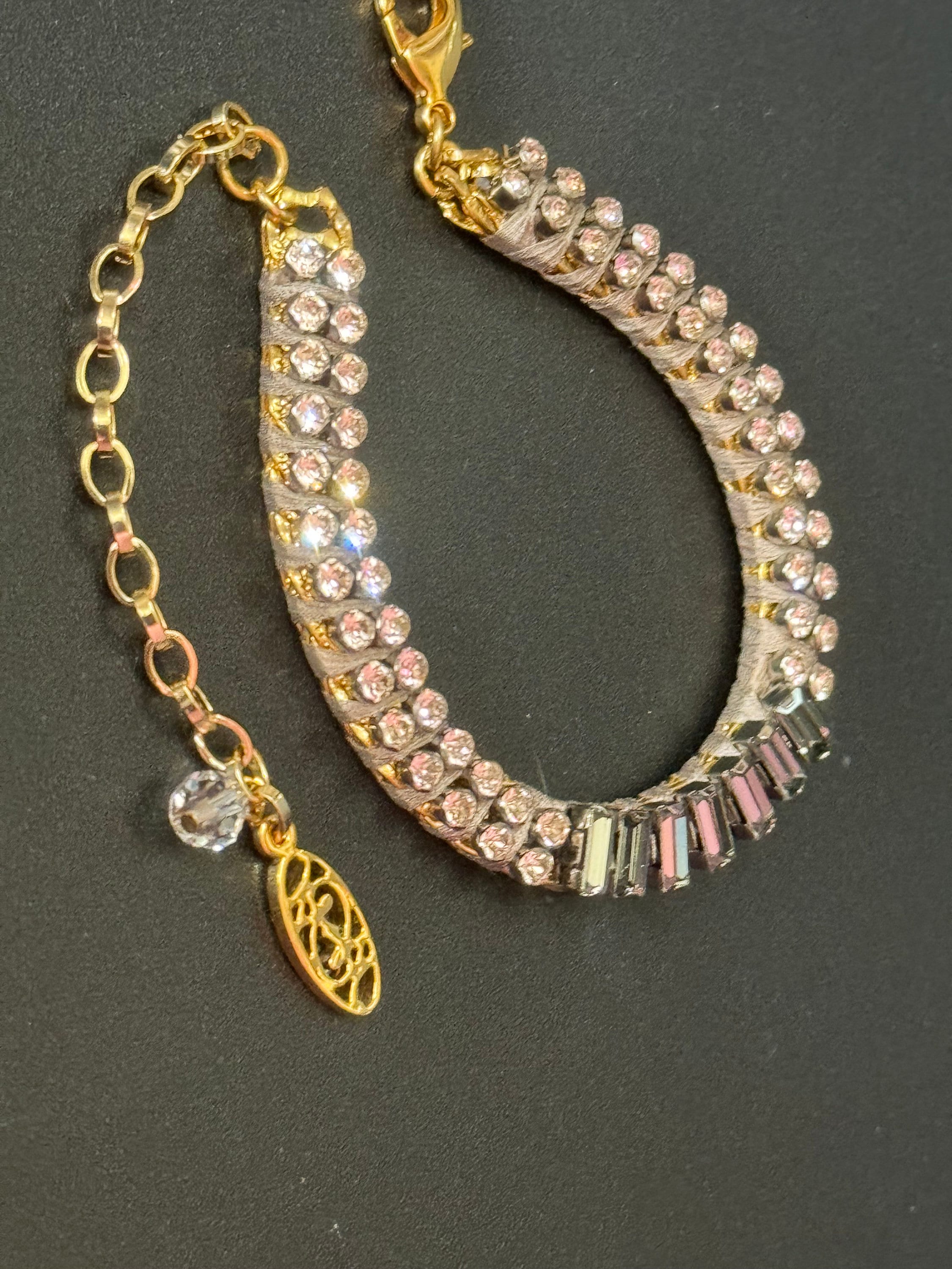 Swarovski Crystal Tennis Bracelet: Retro Diamanté Silk Cord Bracelet