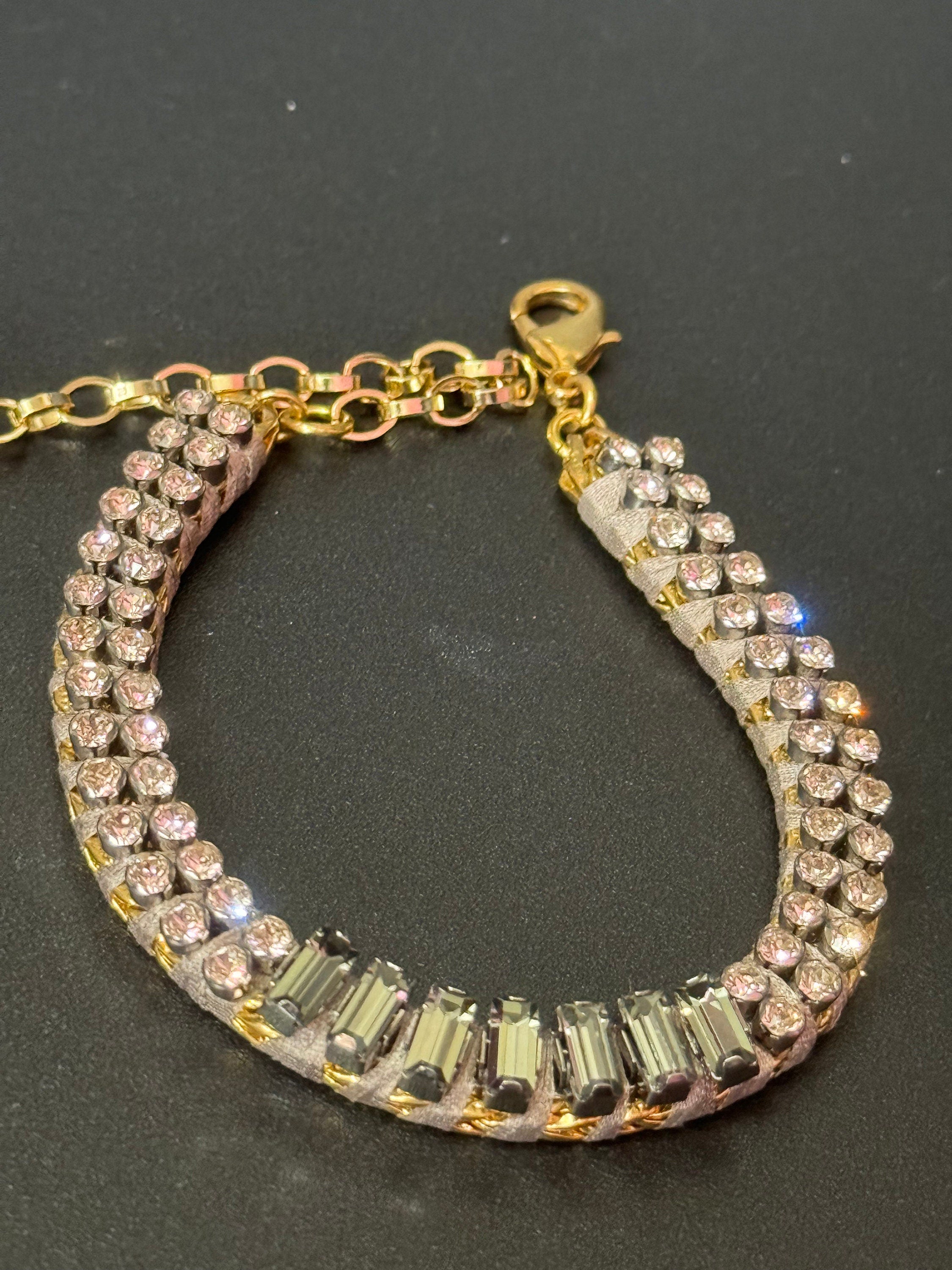 Swarovski Crystal Tennis Bracelet: Retro Diamanté Silk Cord Bracelet