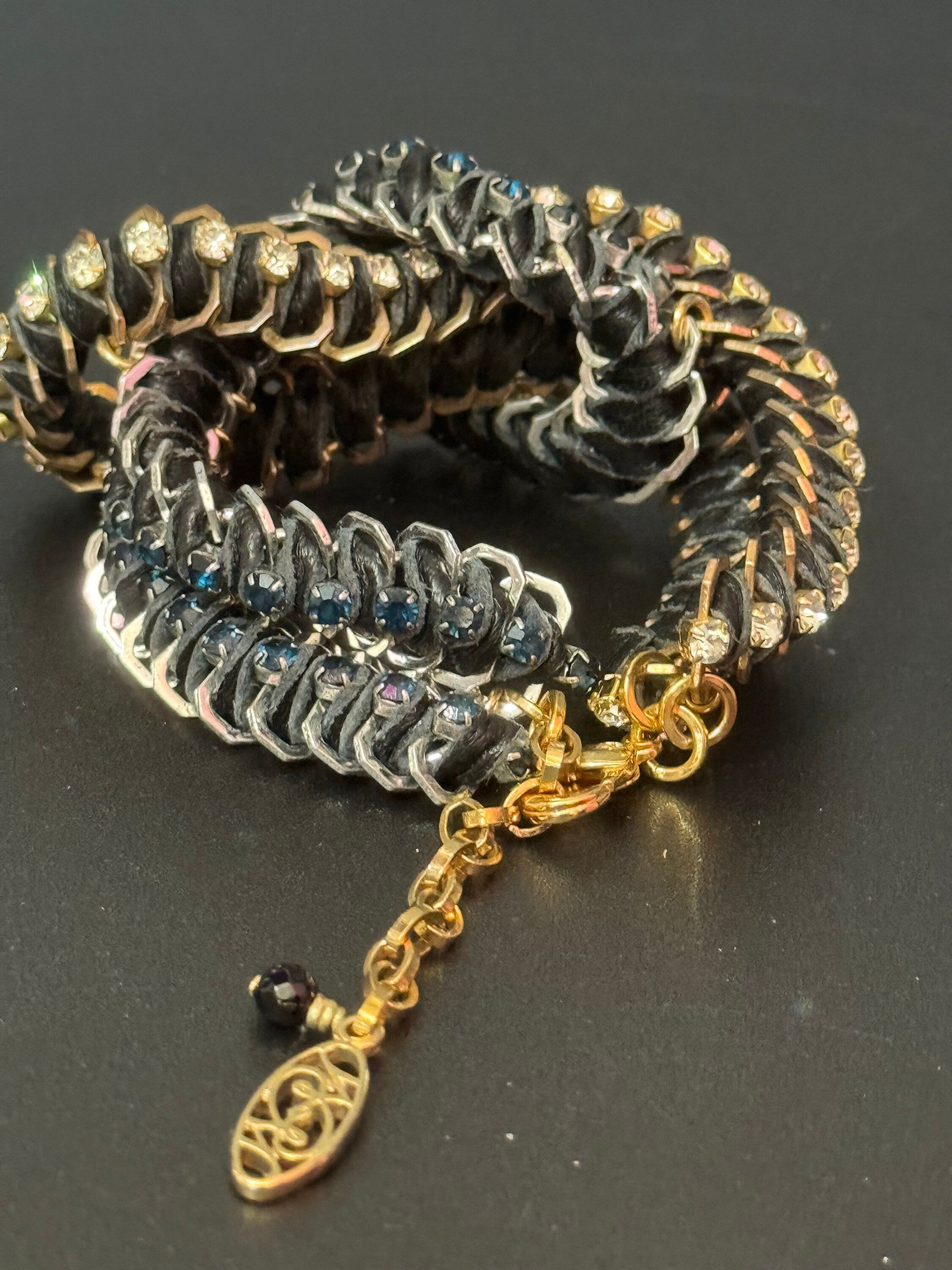 Retro Swarovski Crystal Cocktail Bracelet: Silk Cord Knot Design