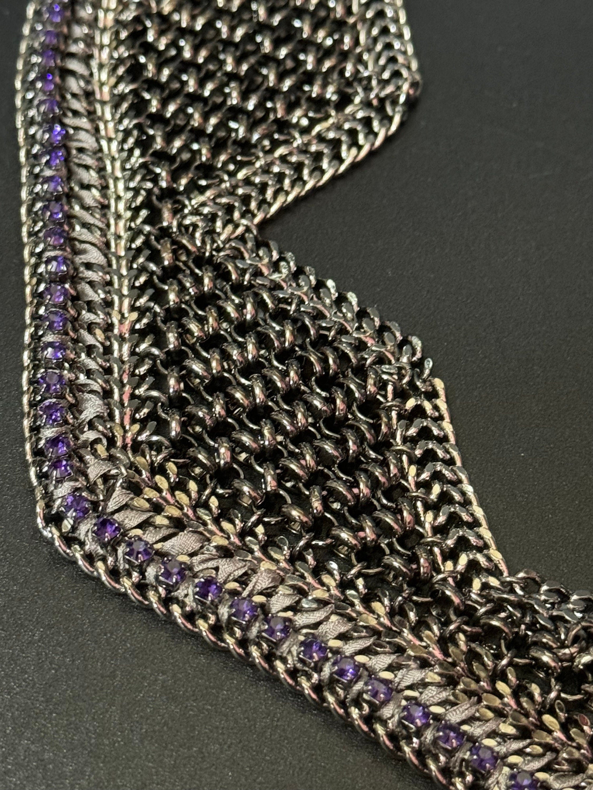 Swarovski Crystal Chainmail Choker: Retro Purple Diamanté Bib Necklace