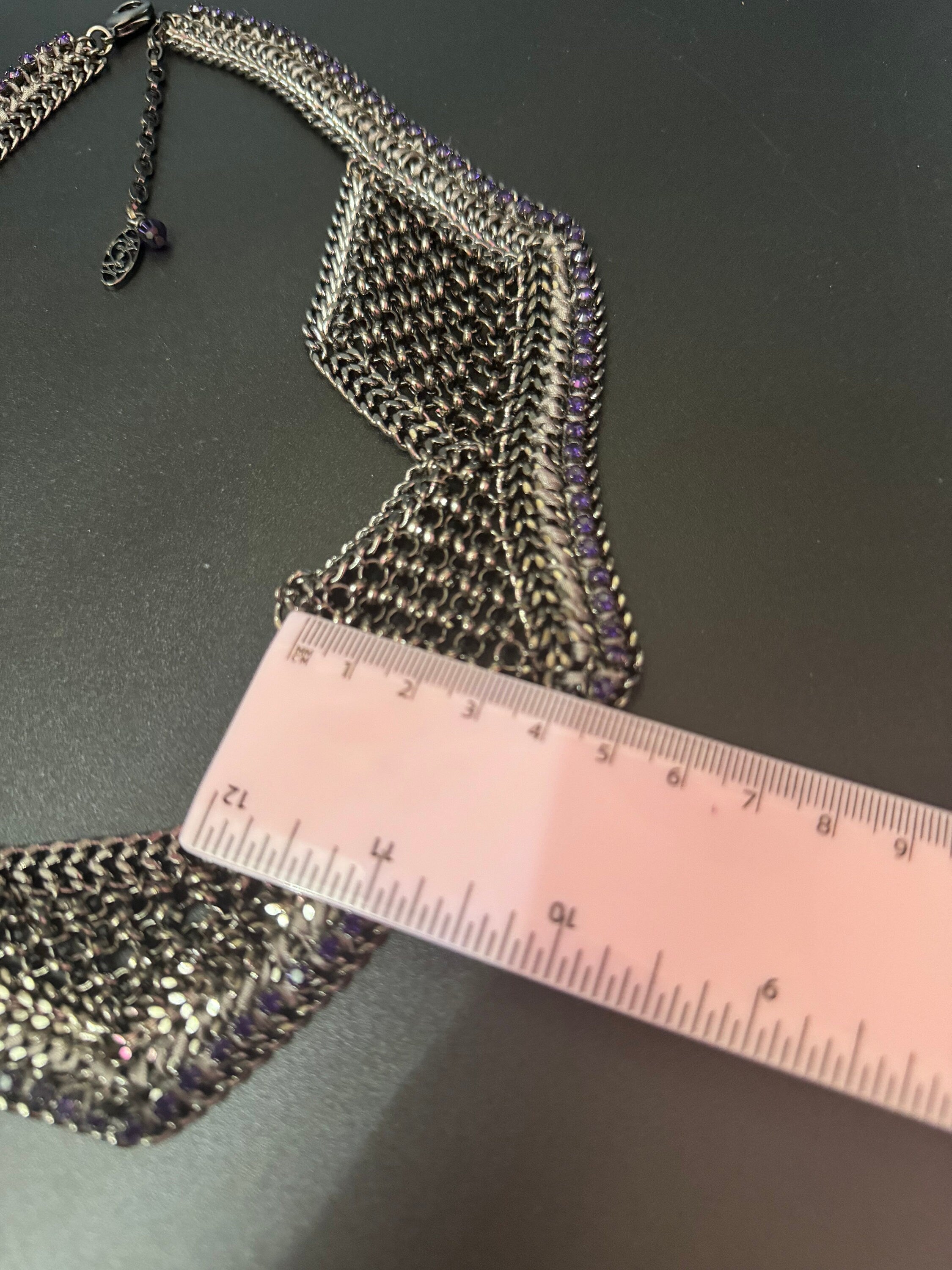 Swarovski Crystal Chainmail Choker: Retro Purple Diamanté Bib Necklace