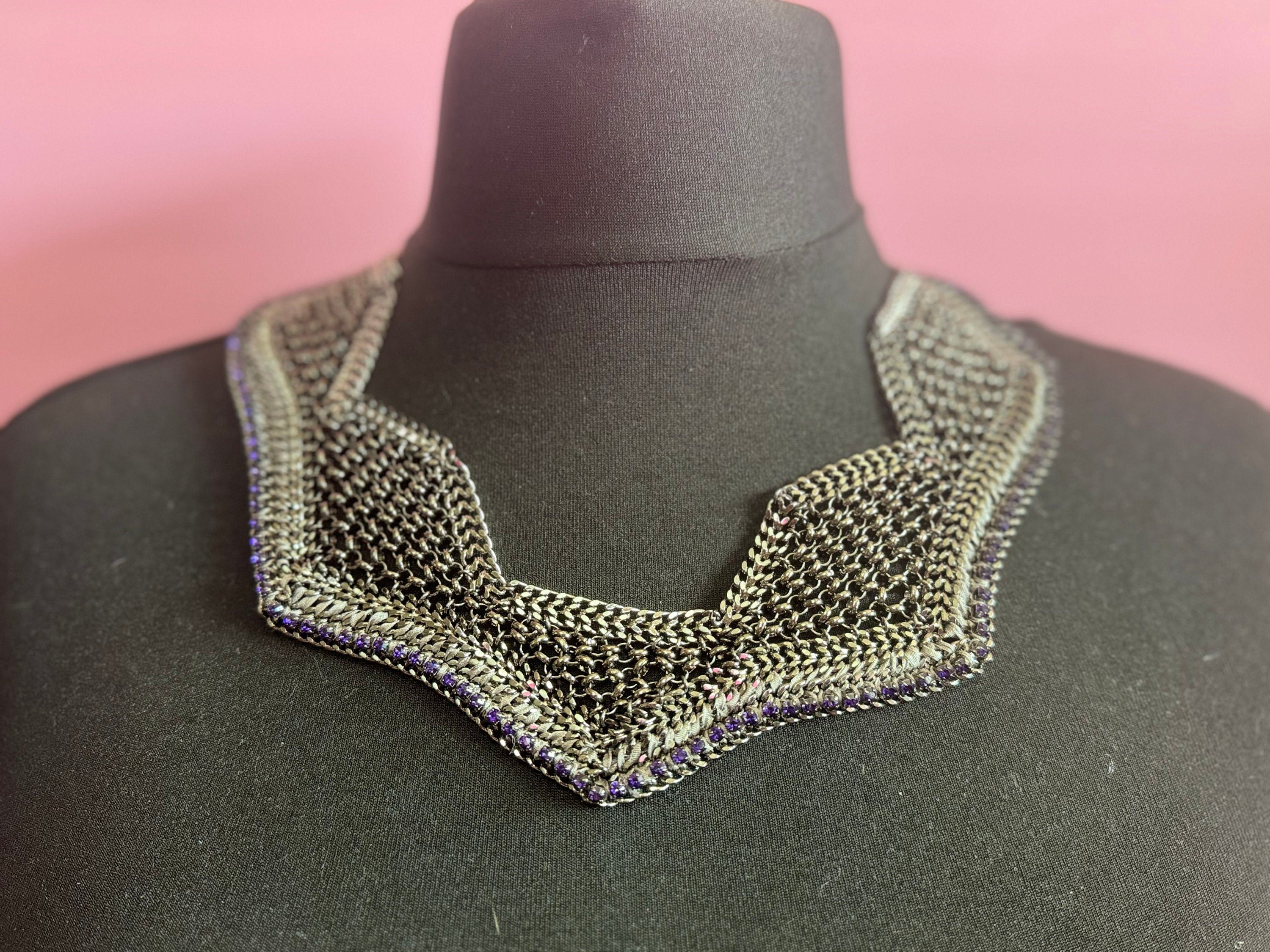 Swarovski Crystal Chainmail Choker: Retro Purple Diamanté Bib Necklace