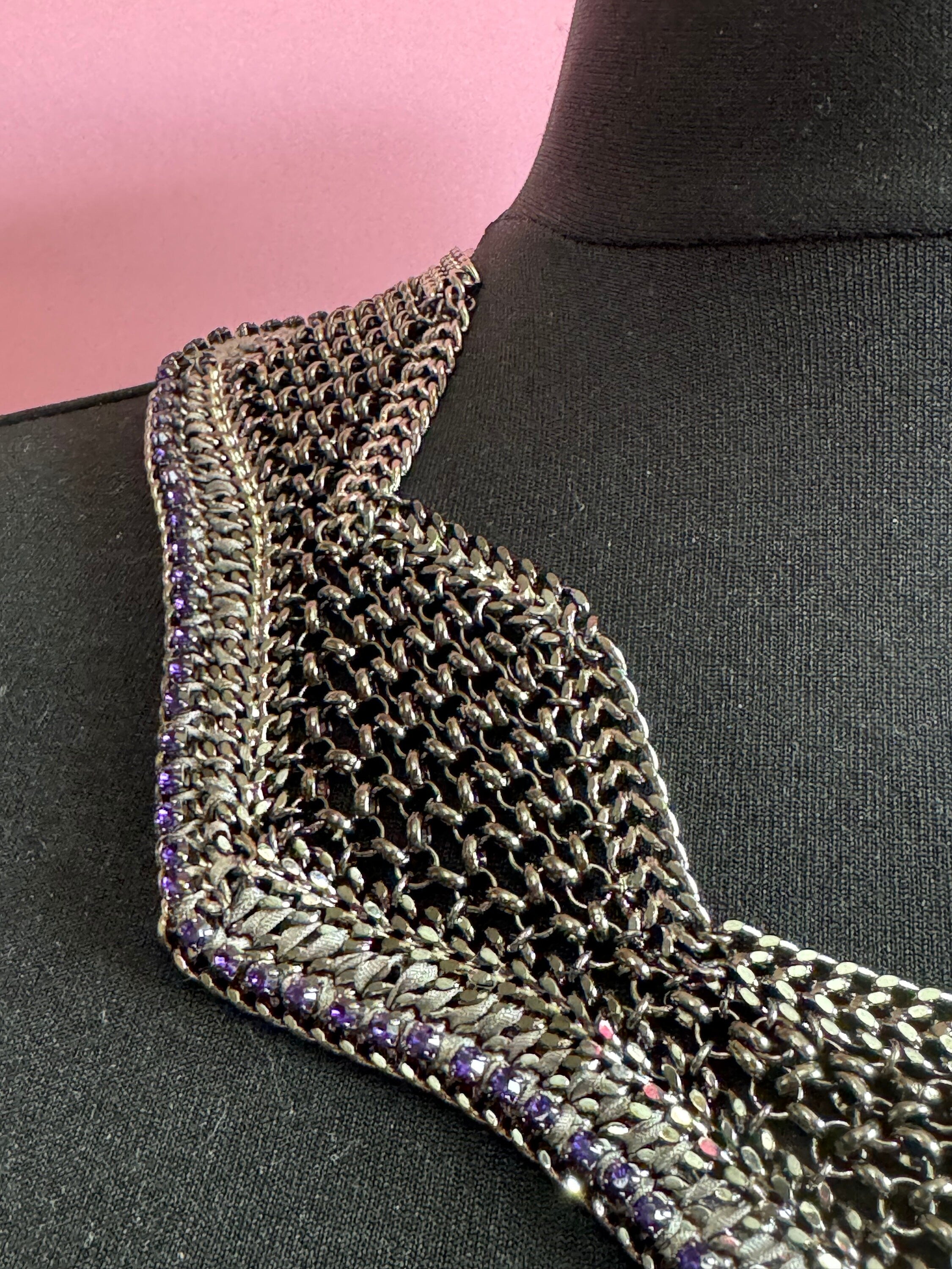 Swarovski Crystal Chainmail Choker: Retro Purple Diamanté Bib Necklace