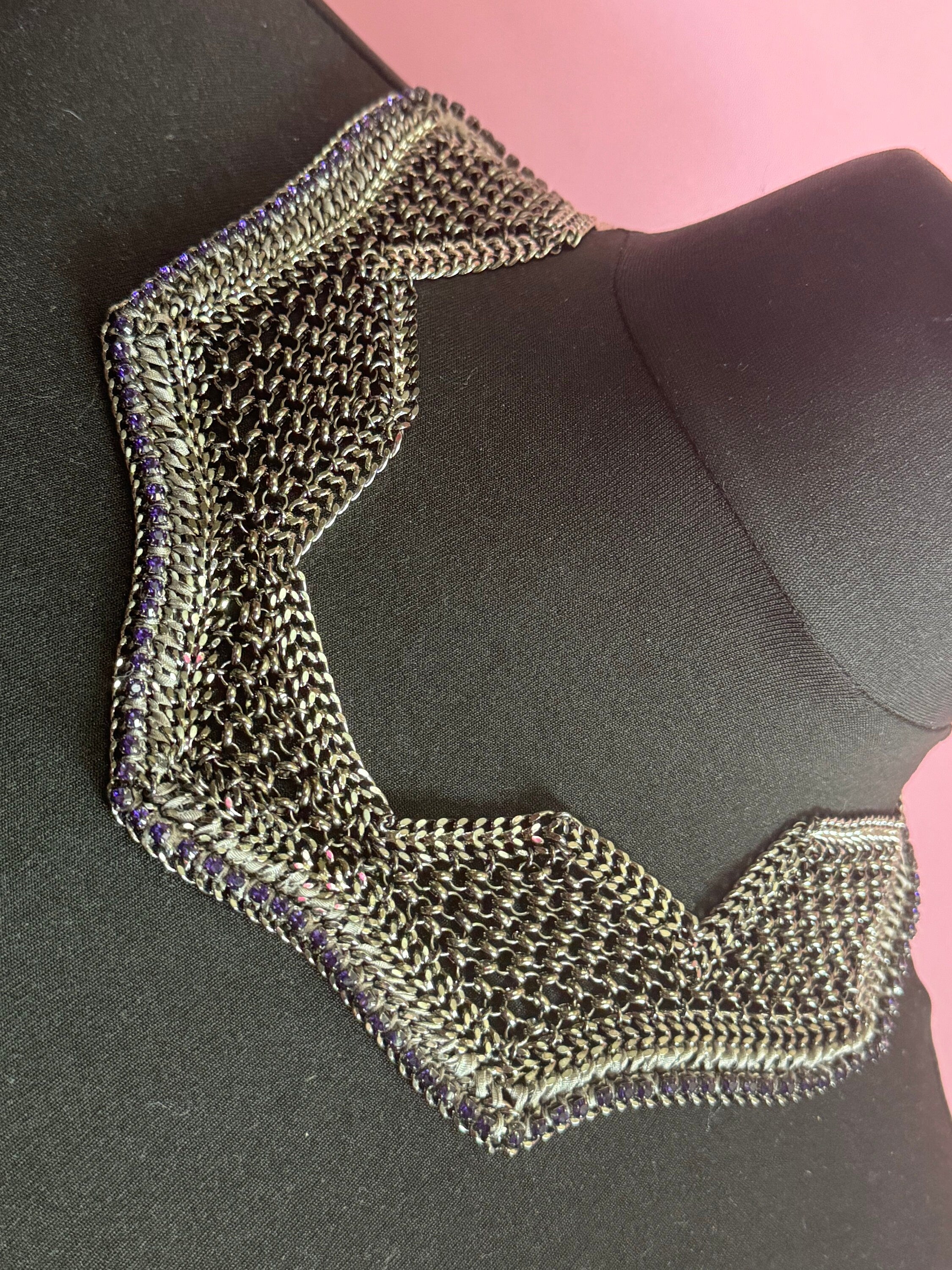 Swarovski Crystal Chainmail Choker: Retro Purple Diamanté Bib Necklace