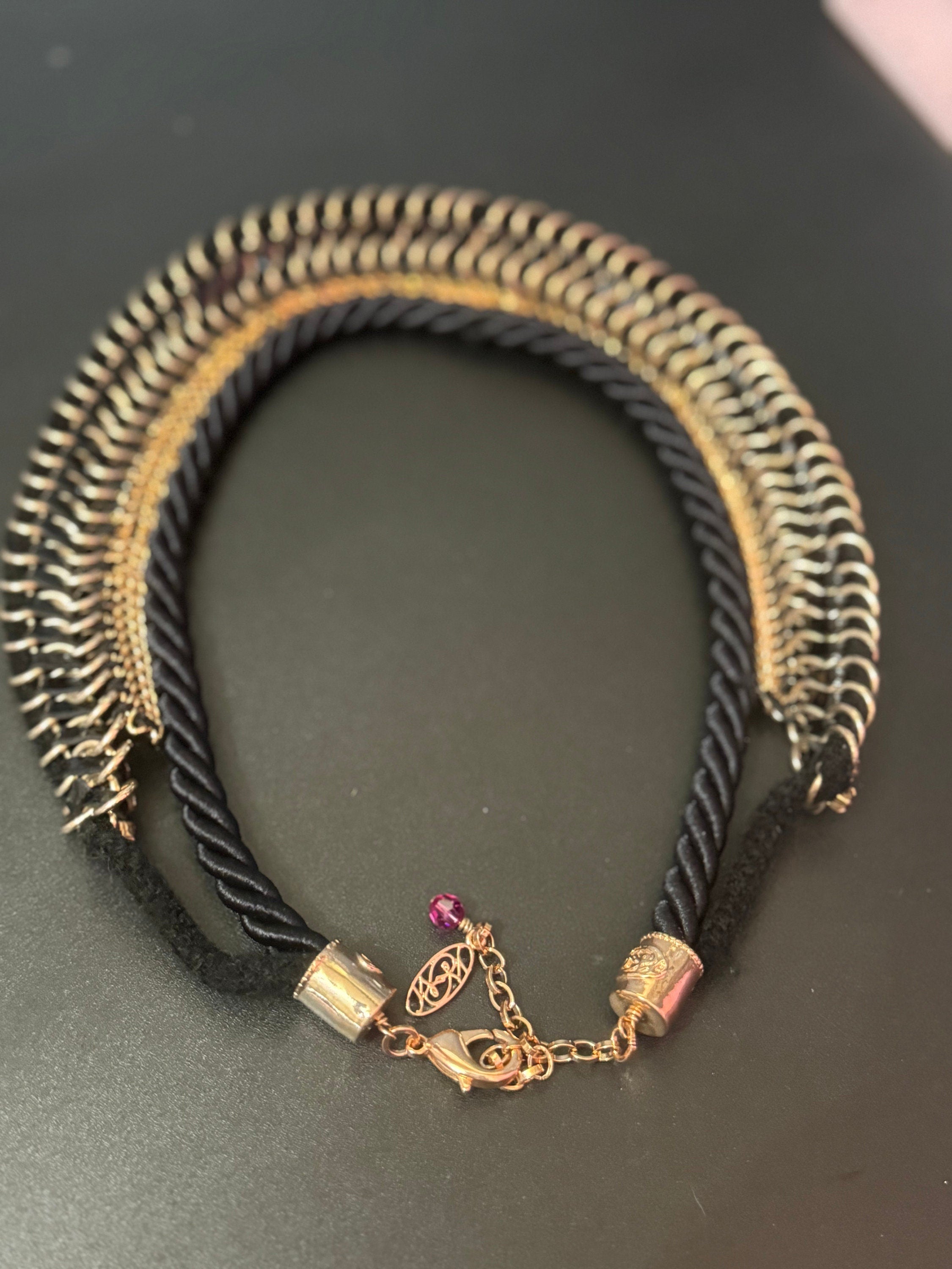 Swarovski Crystal Choker: Retro Pink Diamanté, Black Silk Cord