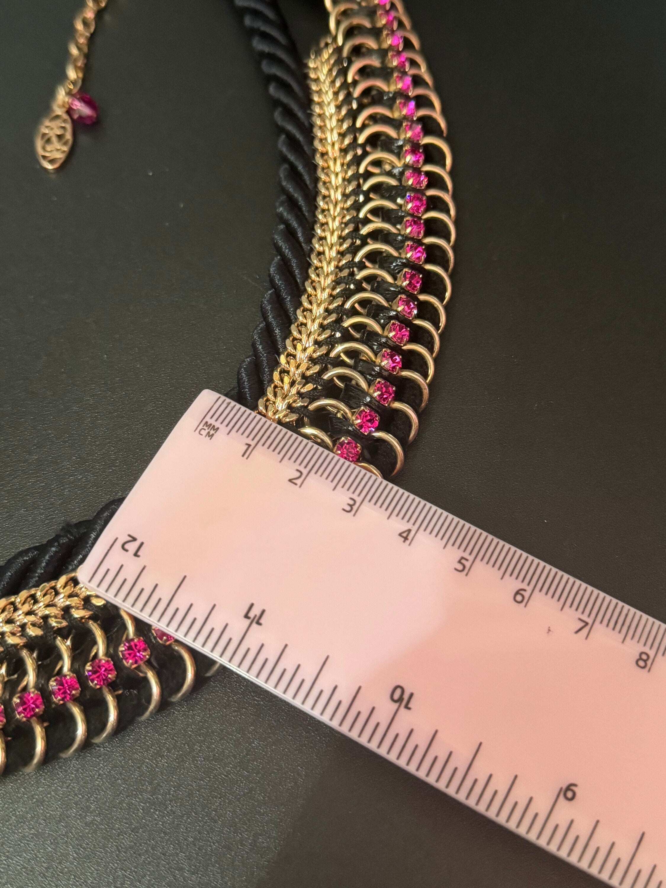 Swarovski Crystal Choker: Retro Pink Diamanté, Black Silk Cord