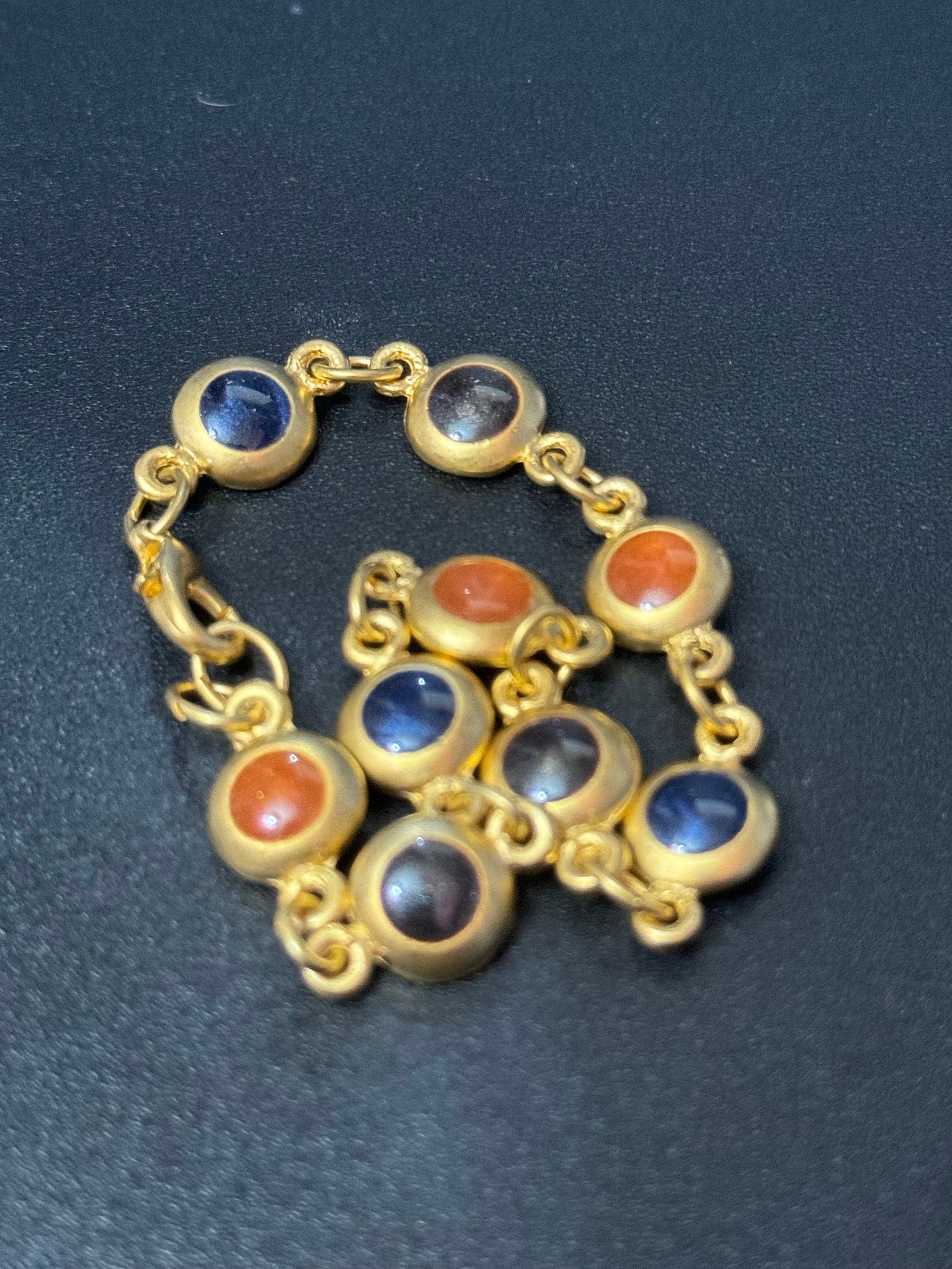 Black and orange chain bracelet 19cm, gold plated