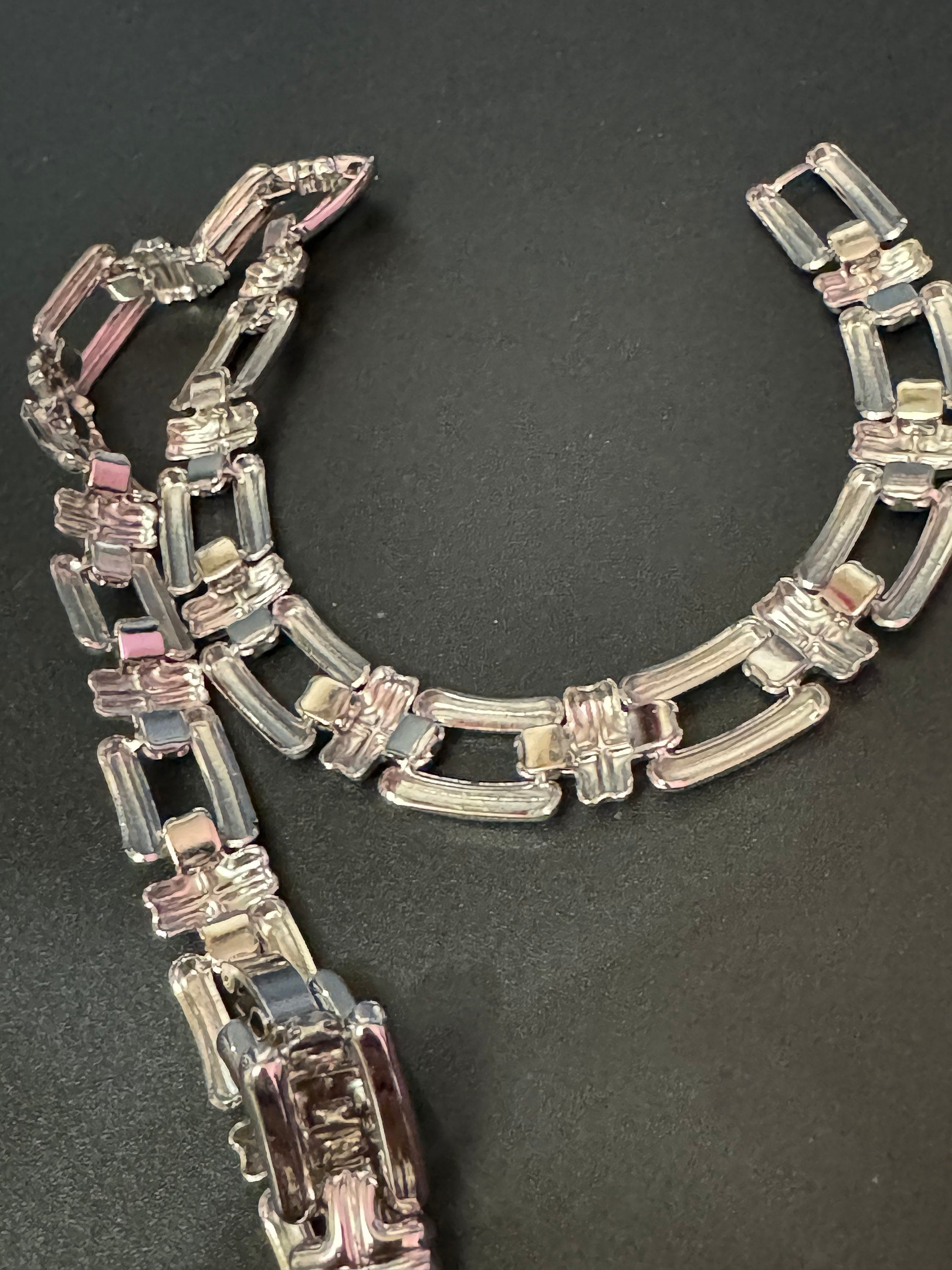 Vintage 1980s silver tone wide choker necklace old shop stock 45 x 1.5cm