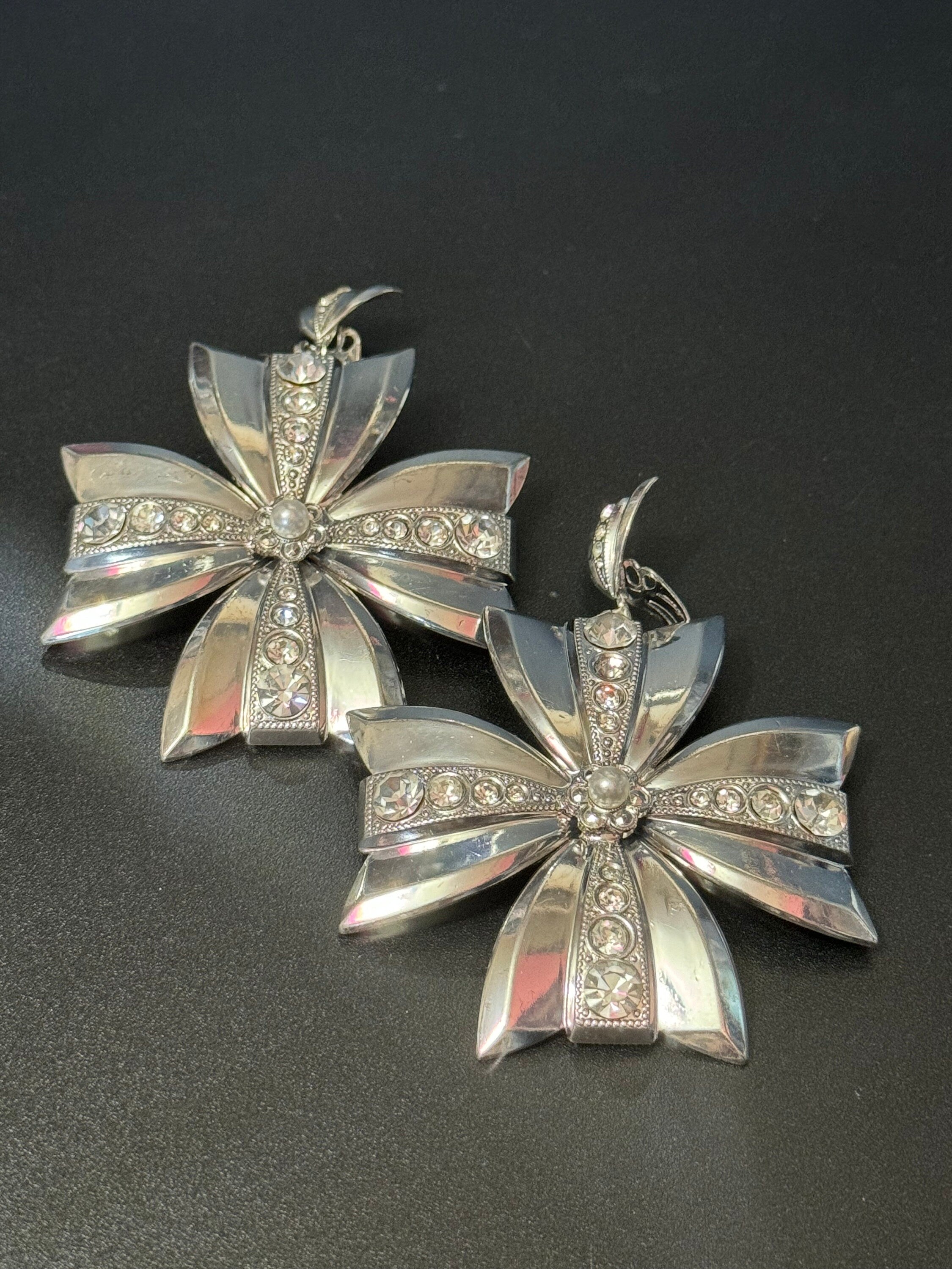 Vintage Diamanté Maltese Cross Clip On Earrings