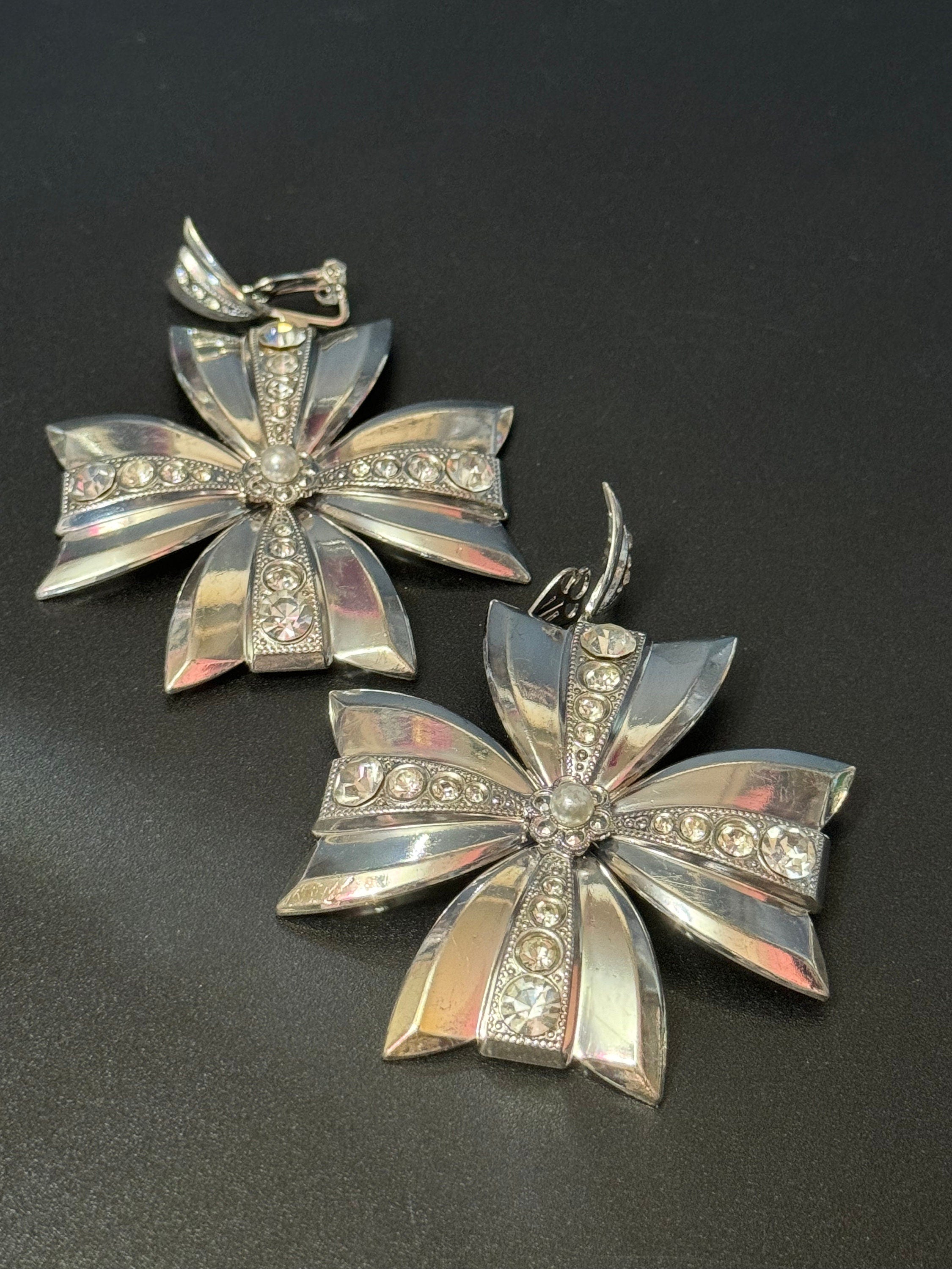 Vintage Diamanté Maltese Cross Clip On Earrings