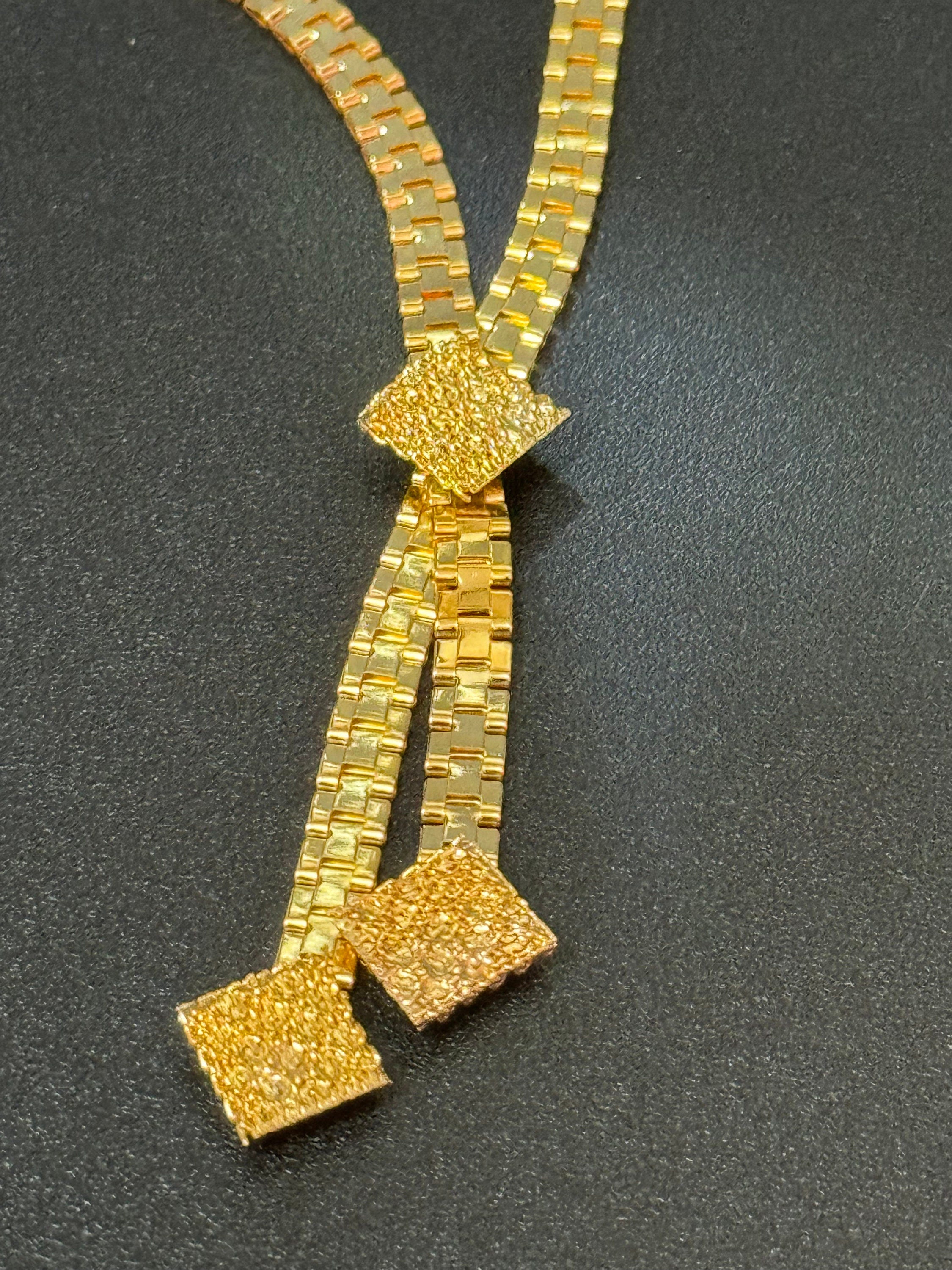 true Vintage pristine 1970s gold Tone fancy link chain lariat crystal negligee drop necklace old shop stock