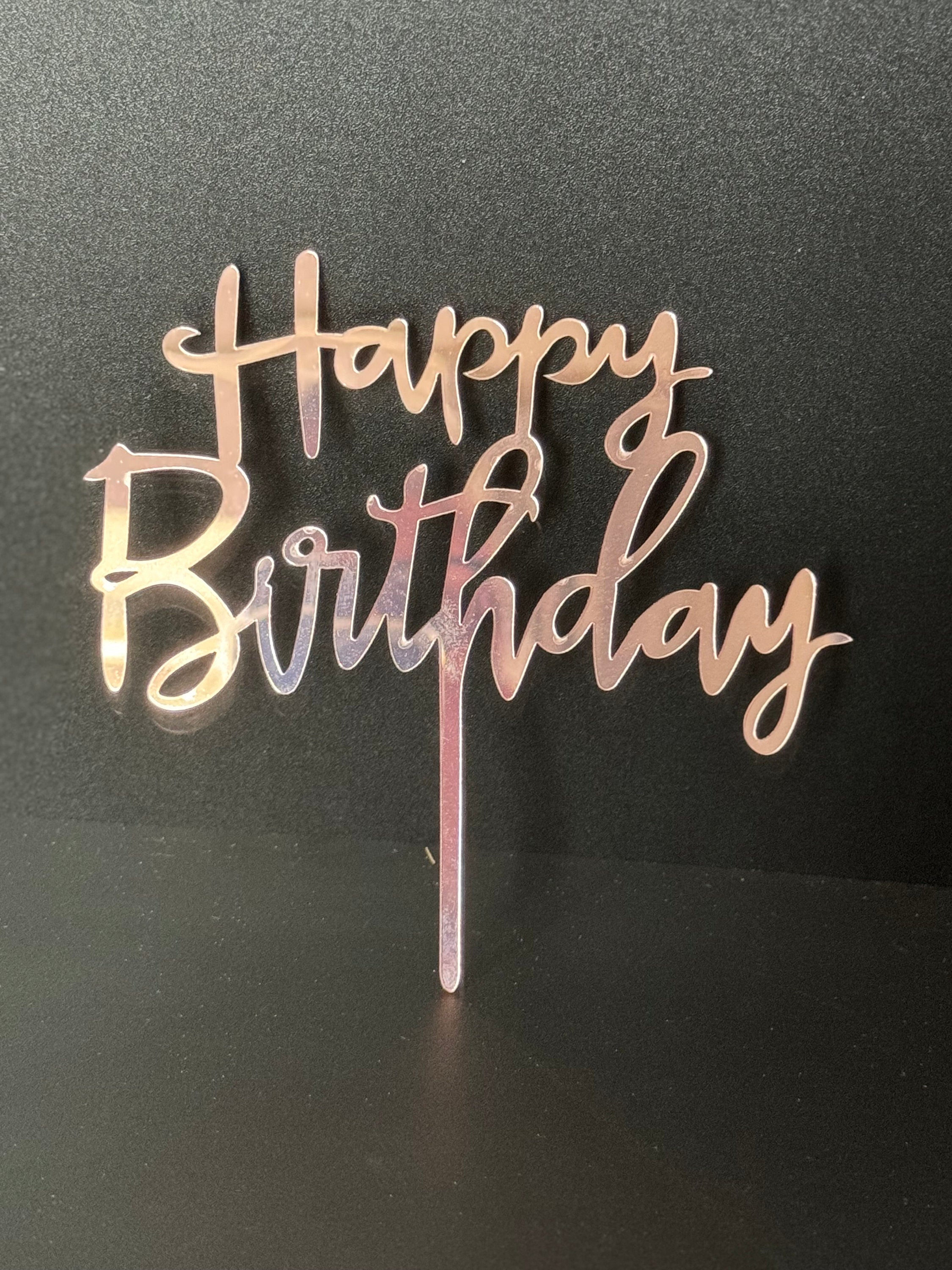 Blush pink Happy Birthday Cake Topper reusable metallic Acrylic