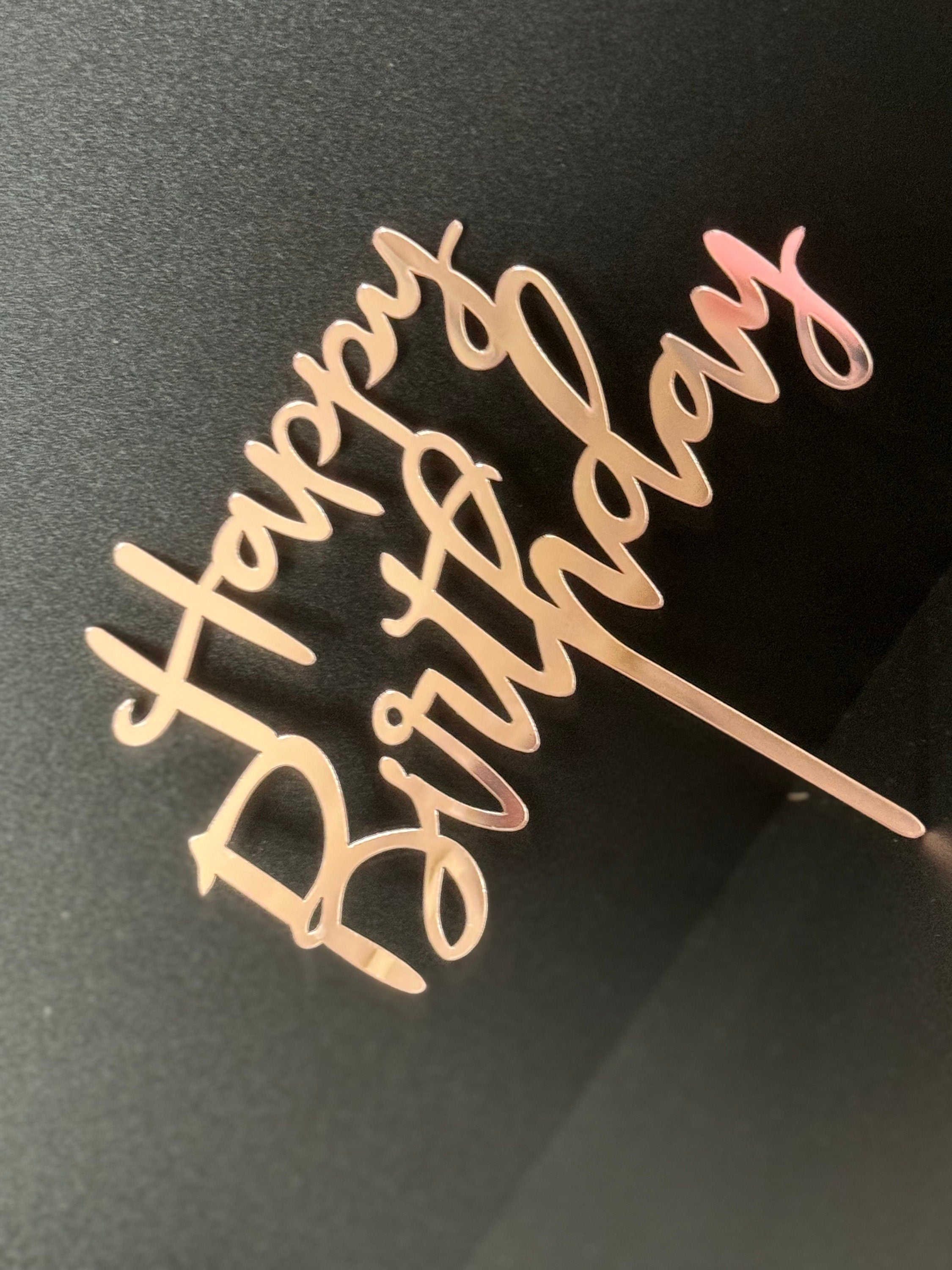 Blush pink Happy Birthday Cake Topper reusable metallic Acrylic