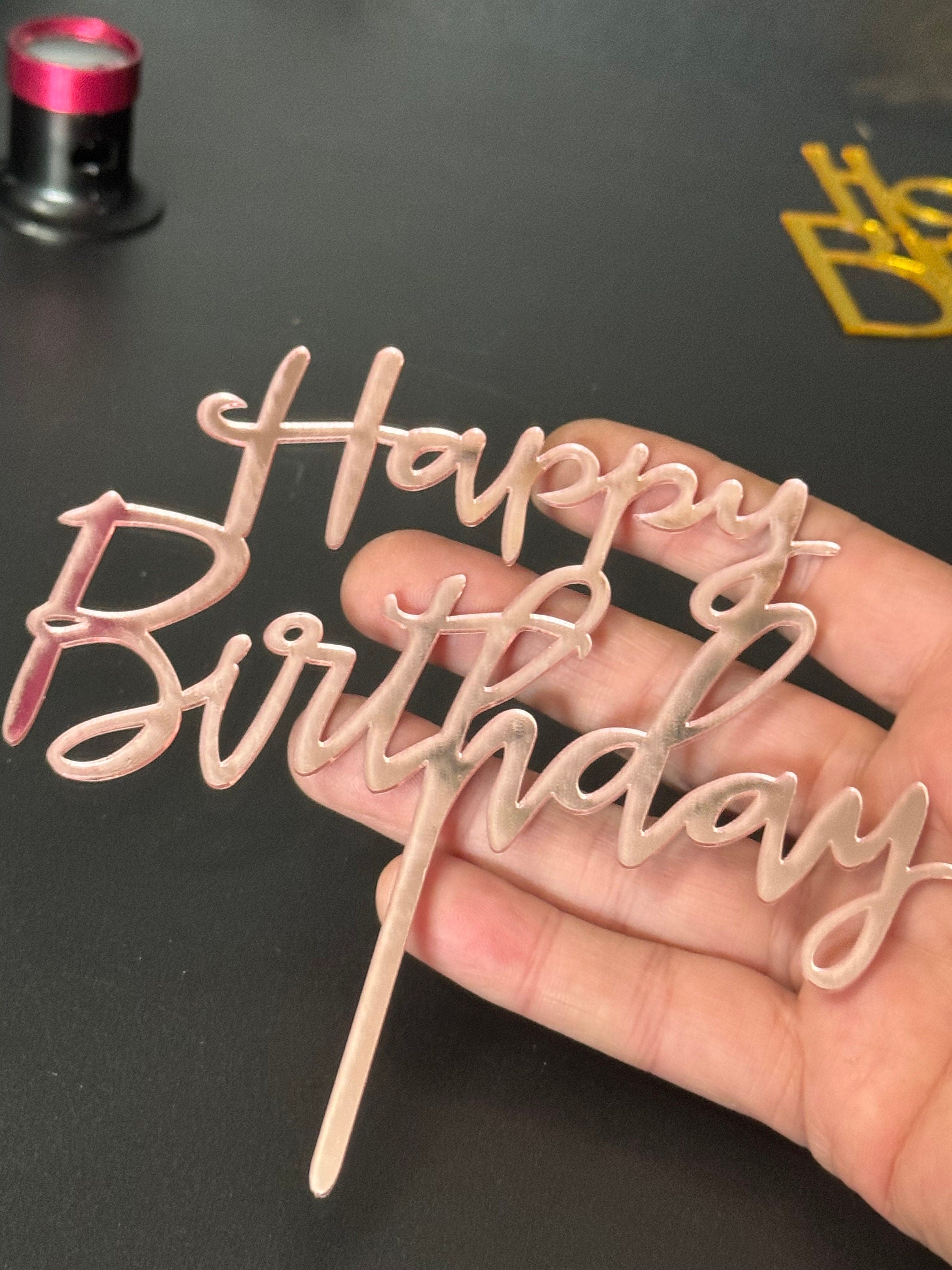 Blush pink Happy Birthday Cake Topper reusable metallic Acrylic
