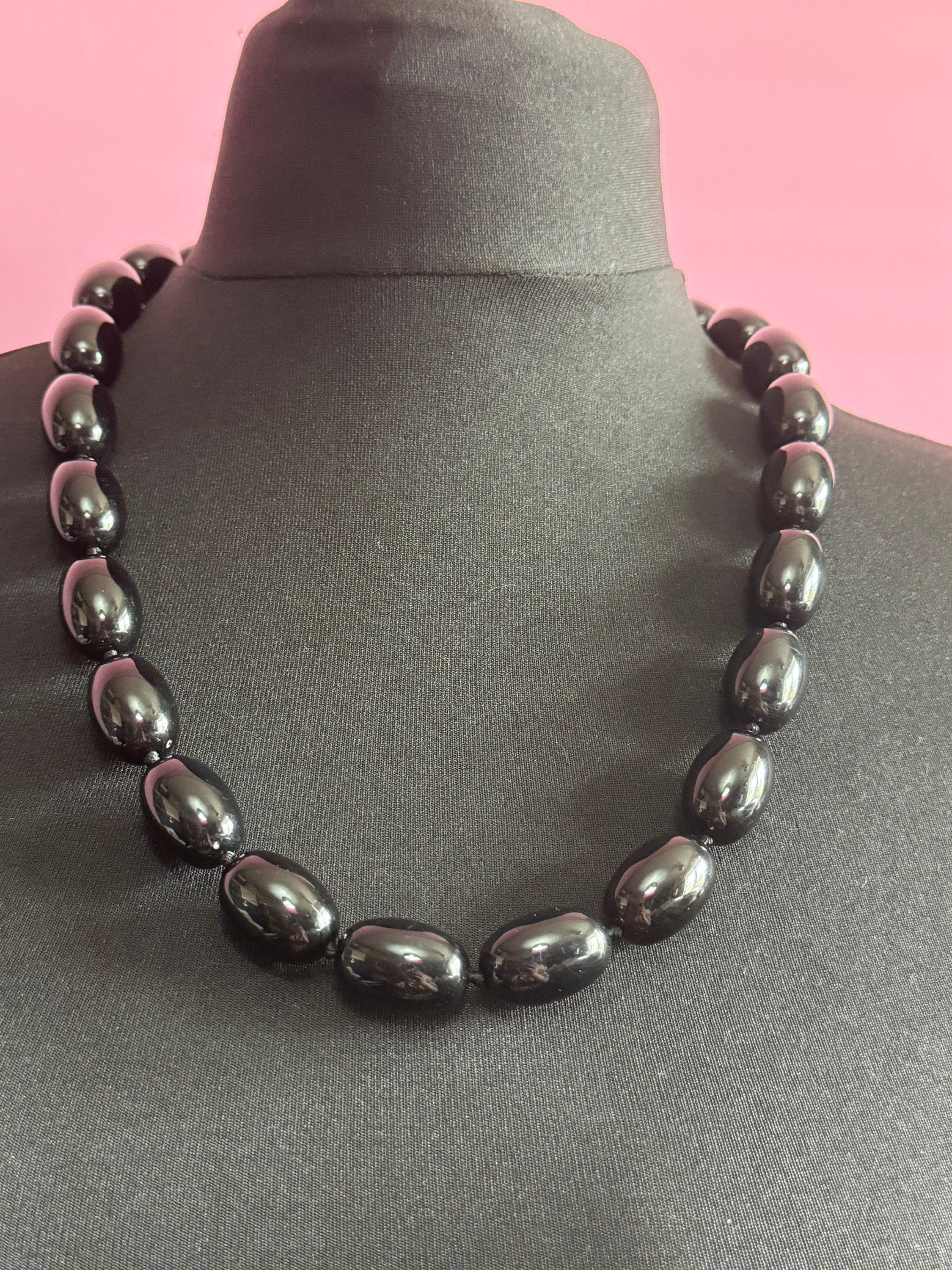 Signed KJL faux coral and black plastic beaded chunky long necklace Kenneth jay lane