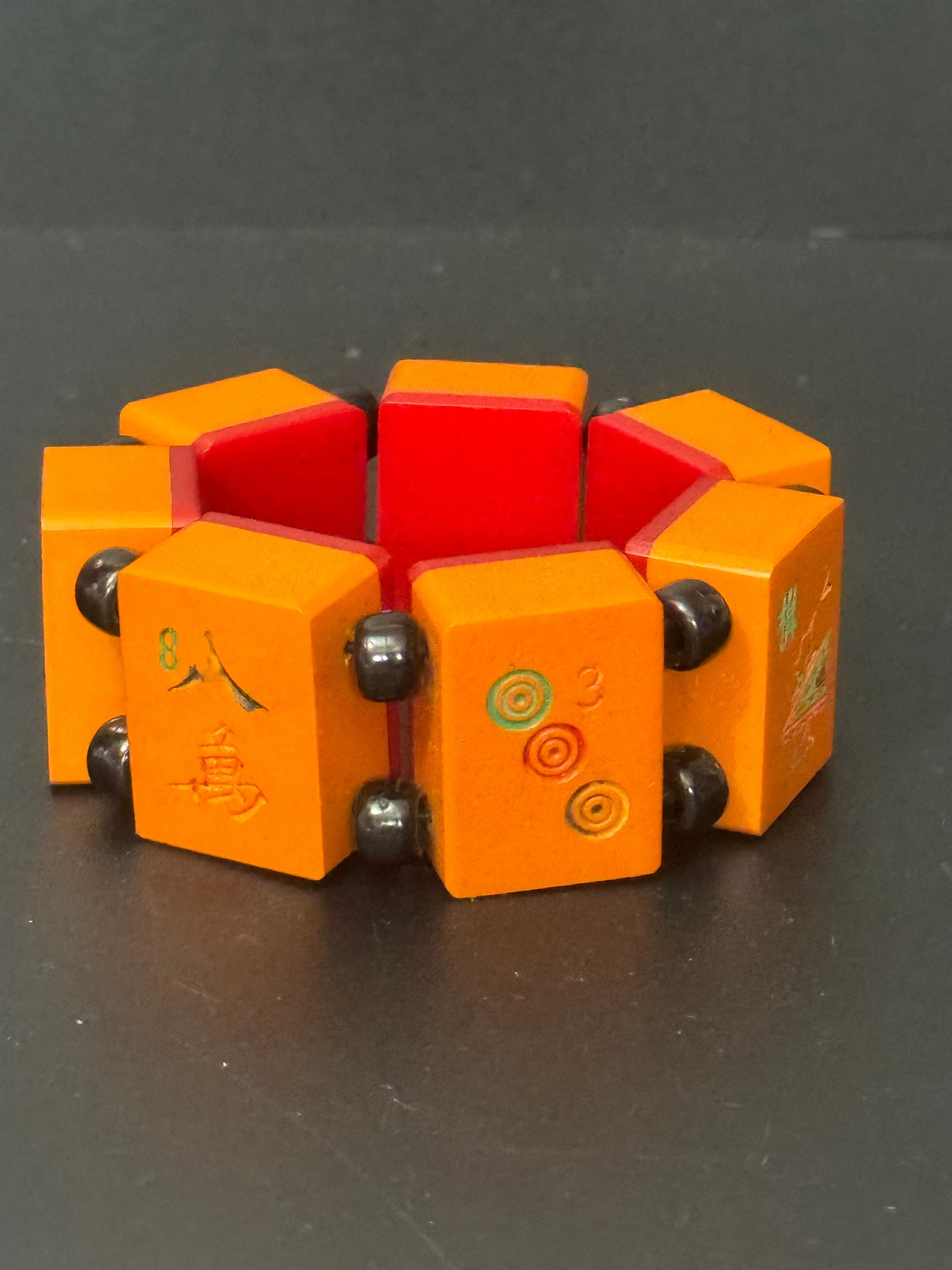 Art deco red and yellow Bakelite vintage beaded mahjong bracelet