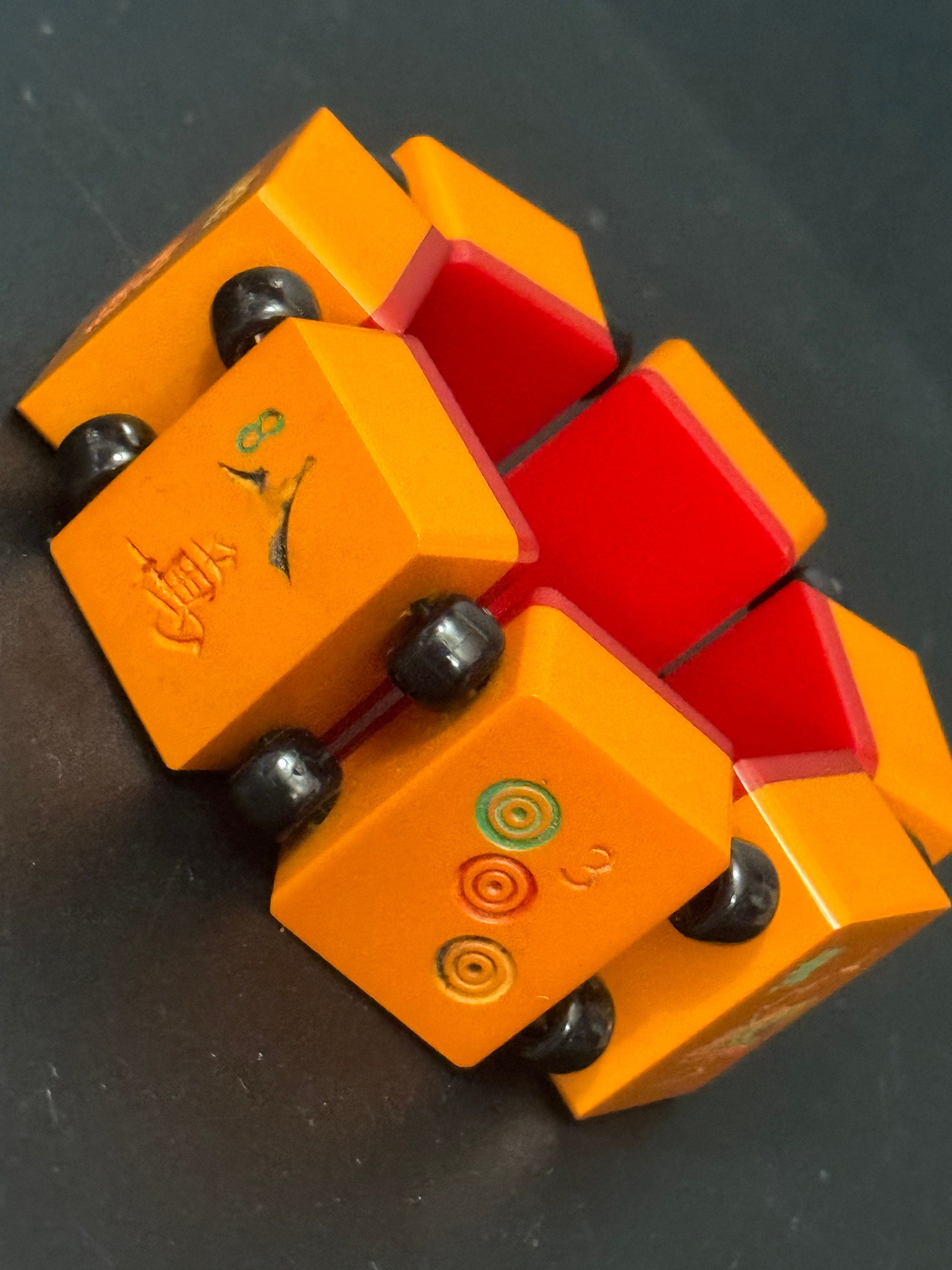 Art deco red and yellow Bakelite vintage beaded mahjong bracelet