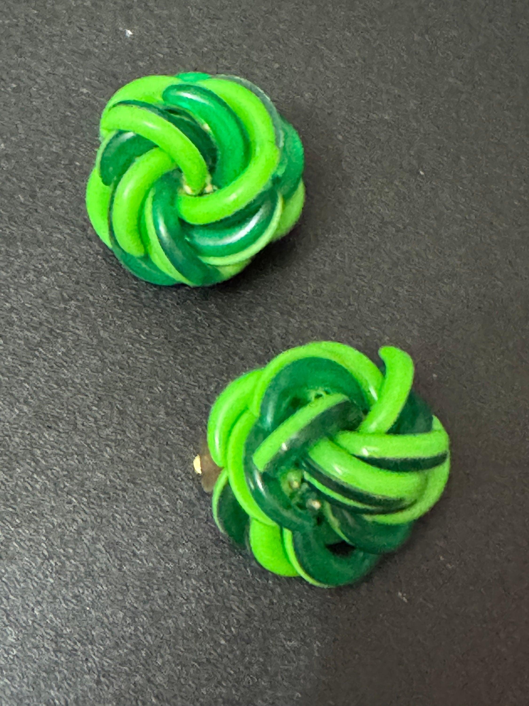 Vintage Lime Green Woven Knot Clip On Earrings