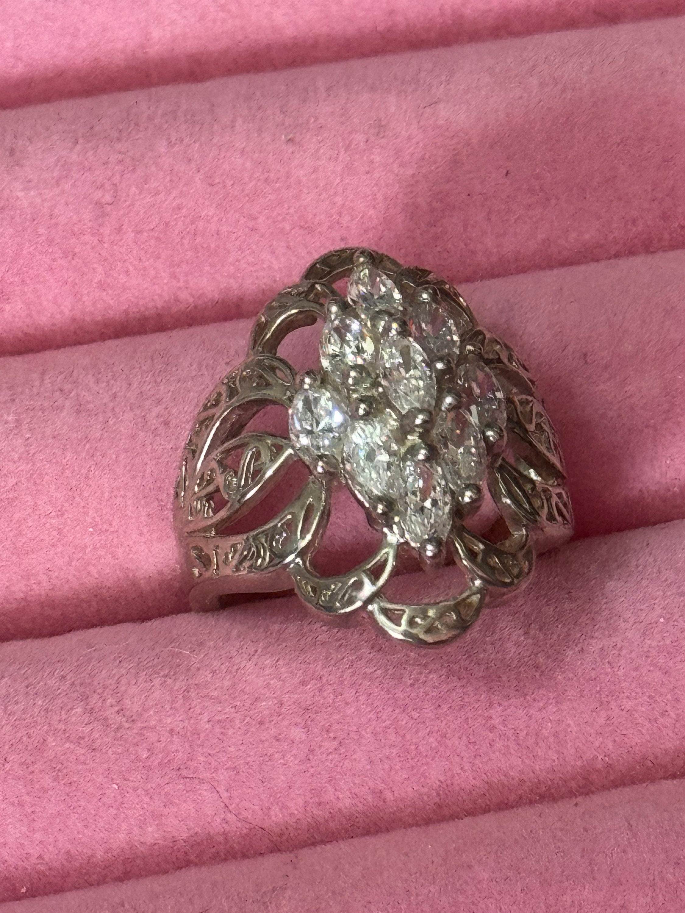 Sterling Silver Diamonique Cocktail Ring - UK Size P